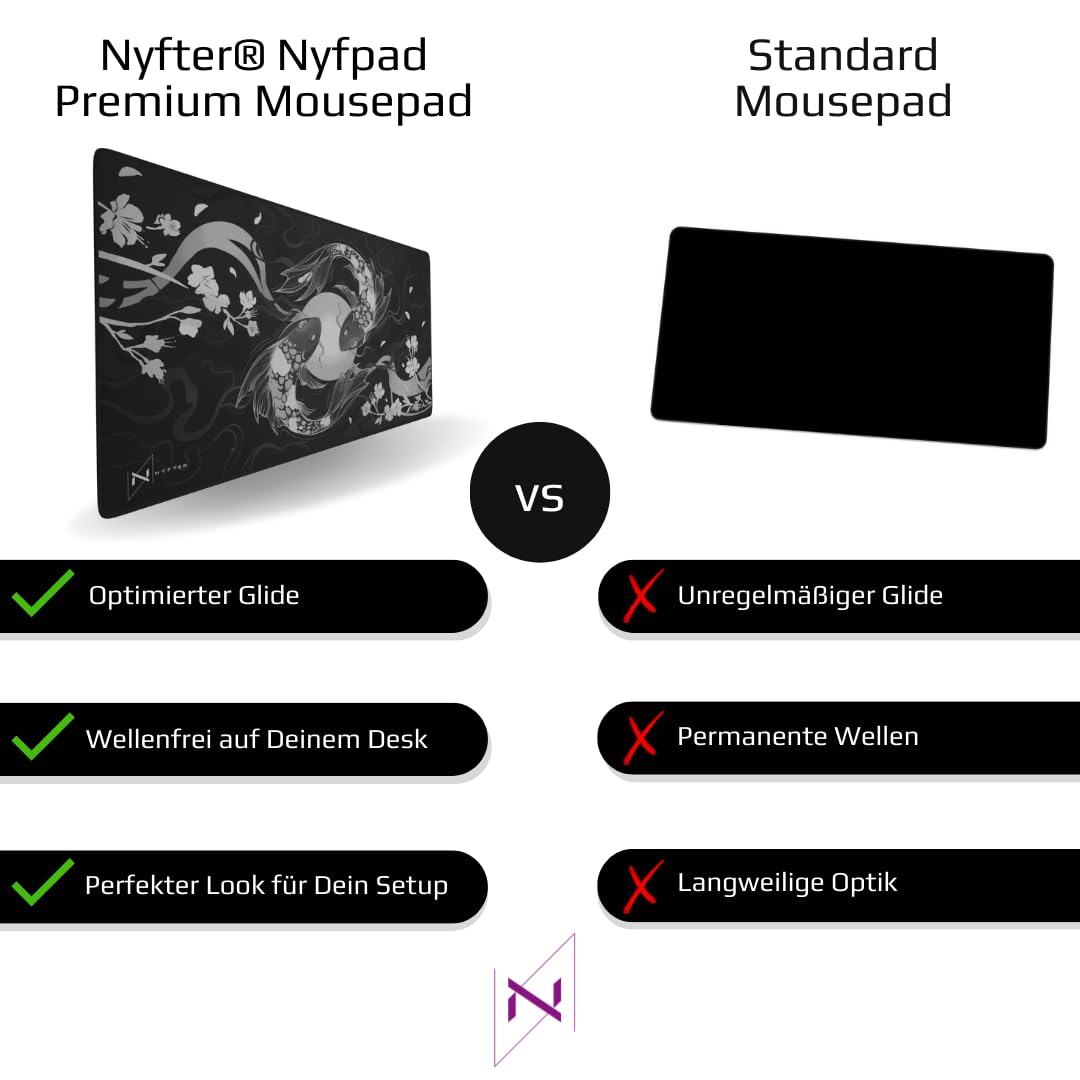 Nyfter - XXL Gaming Mauspad Nyfpad - 900x500mm Koi Premium Gaming Mousepad (Blossom-Black)