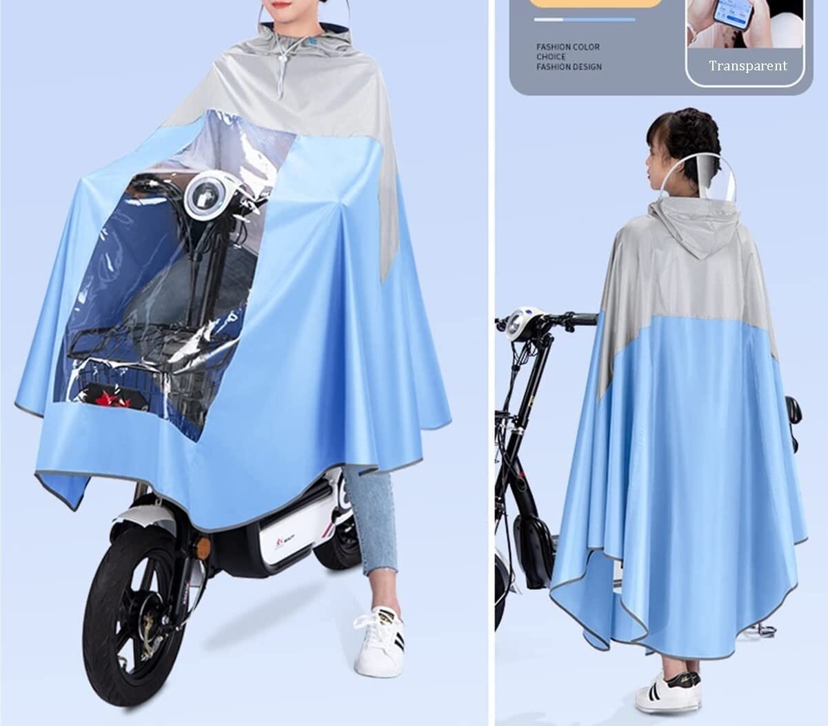 Poncho Antipioggia Impermeabile, Impermeabile per Bici elettrica, Poncho Antipioggia con Cappuccio, Mantella Antipioggia Unisex Antivento, per Bici, Bici elettrica, Moto, Copertura antipolv