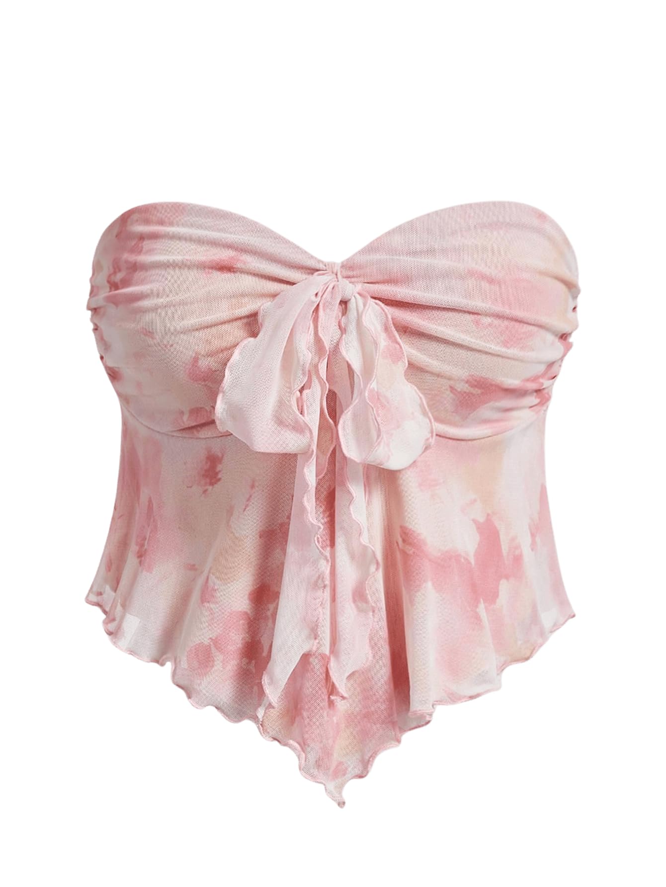 GORGLITTER Women's Floral Flowy Strapless Tube Top Babydoll Coquette Going Out Cute Bandeau Tops