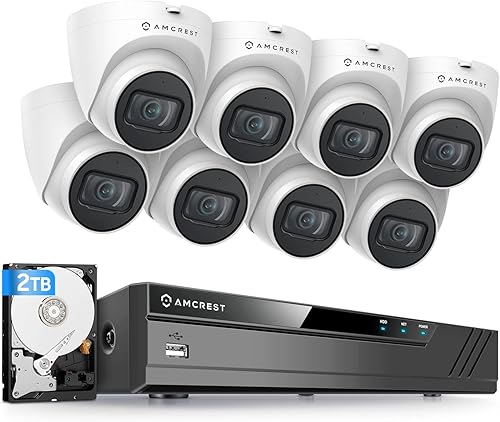 Amcrest Sistema de cámara de seguridad POE de 5 MP para exteriores NVR POE de 8 canales 8 cámaras POE de torreta de 5 MP cámaras IP POE de torreta