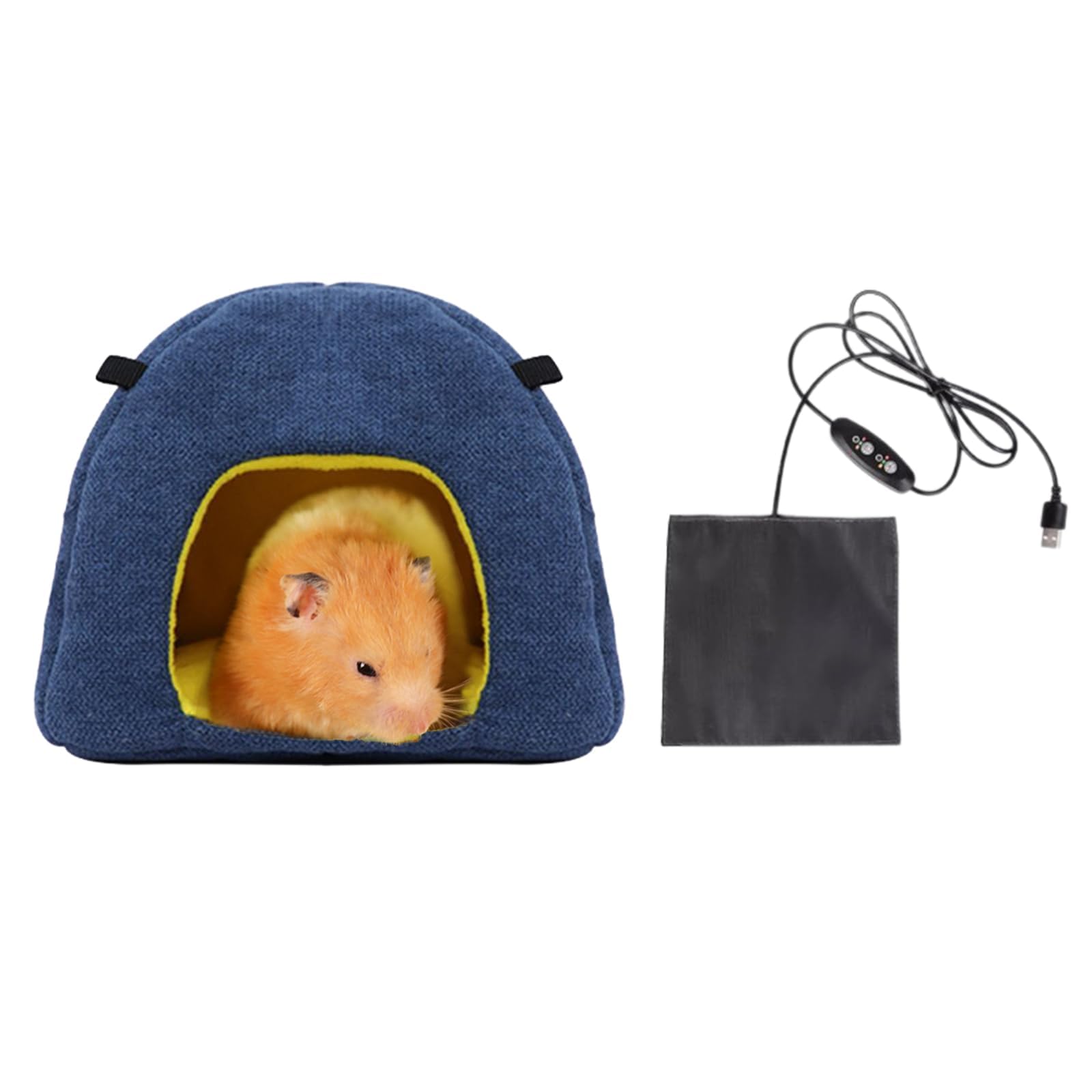 MANON ROSA Hamster Hideout Winter Bed - Cozy Pet Cage Accessory Heating Pad &amp; Hanging Hammock Small Animals Syrian Sugar Gliders Chinchillas Squirrels Guinea Pigs Rats Tent Blue XL