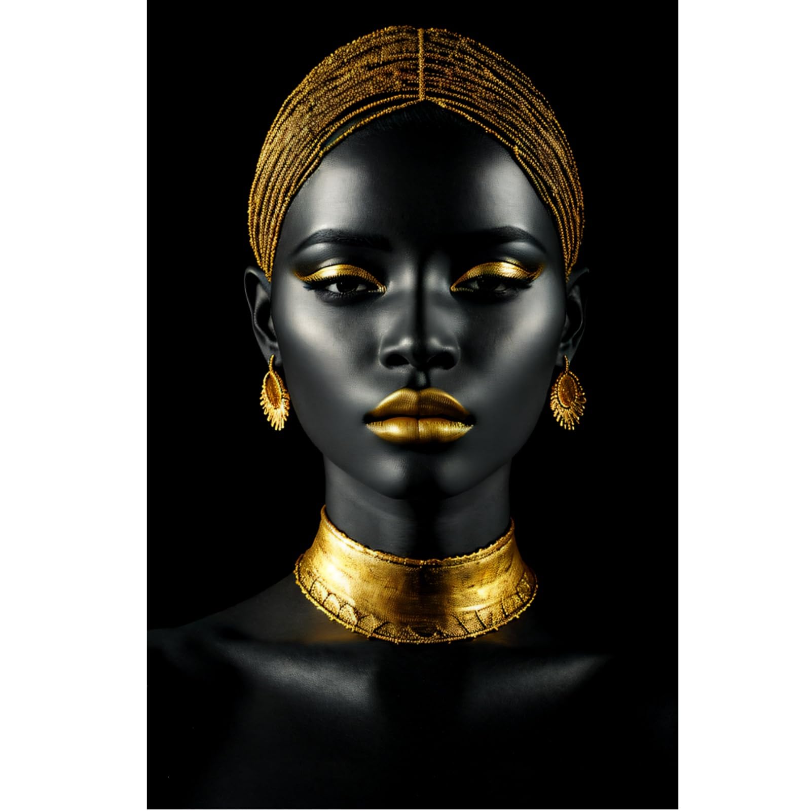 Lwlaboc African American Wall Art Black Art Canvas Prints Modern Fashion Afro Woman Poster Black and Gold Wall Art Painting for Living Room Bedroom