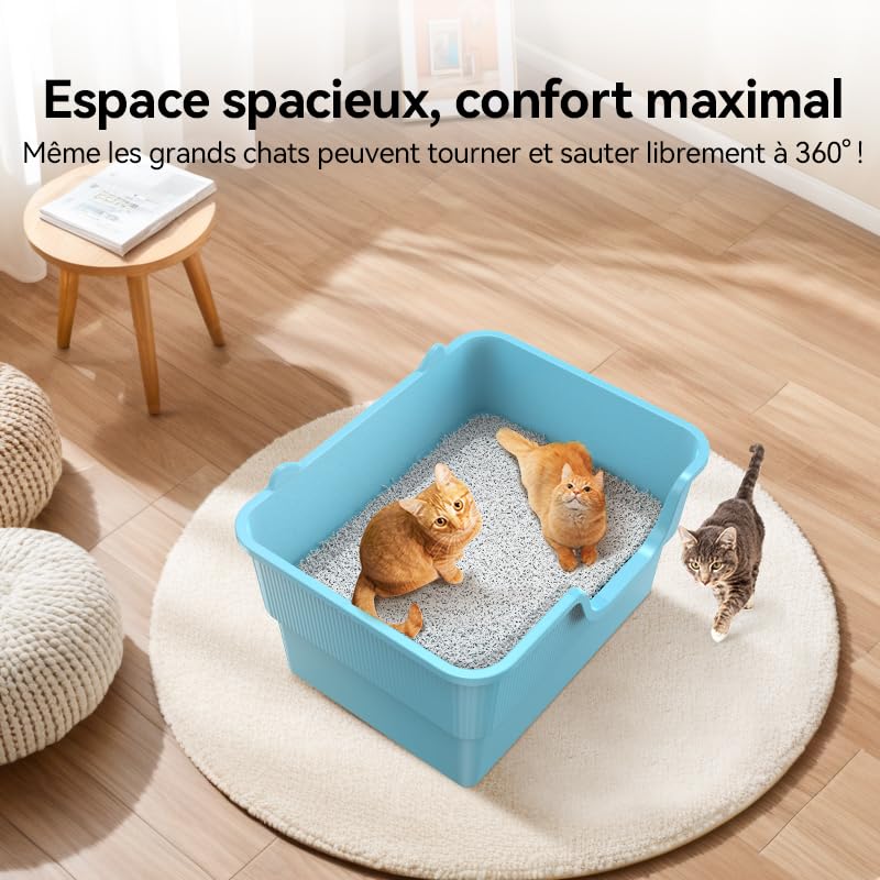 PuaLuce Vassoio Lettiera Gatto Grande Scomponibile - Design a Soglia Bassa & Vasca Profonda Antispruzzo, Ideale per Gatti Adulti/Multigatto, Materiale Antiaderente e Antiodore - Blu