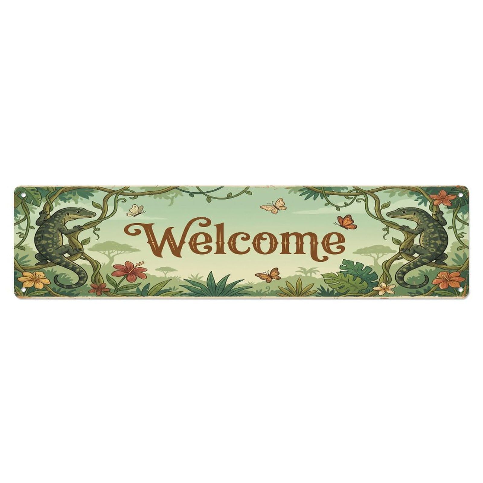 Vintage Welcome Monitor Lizard Jungle Metal Tin Sign