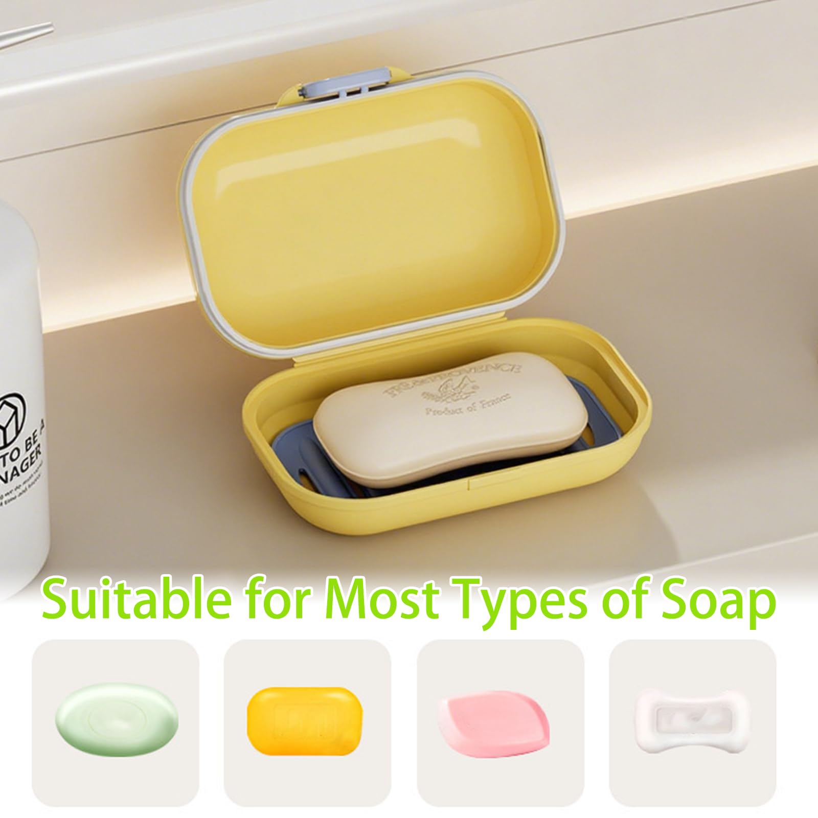 2PCS Travel Soap Case,Travel Soap Leakproof,Soaps Holder,Waterproof and Moisture-proof,Portable Soa-p Box,Flip Top Soa-p Holder,for Bathroom,Gym,Shower,Travelling(Yellow、Green) - Image 3