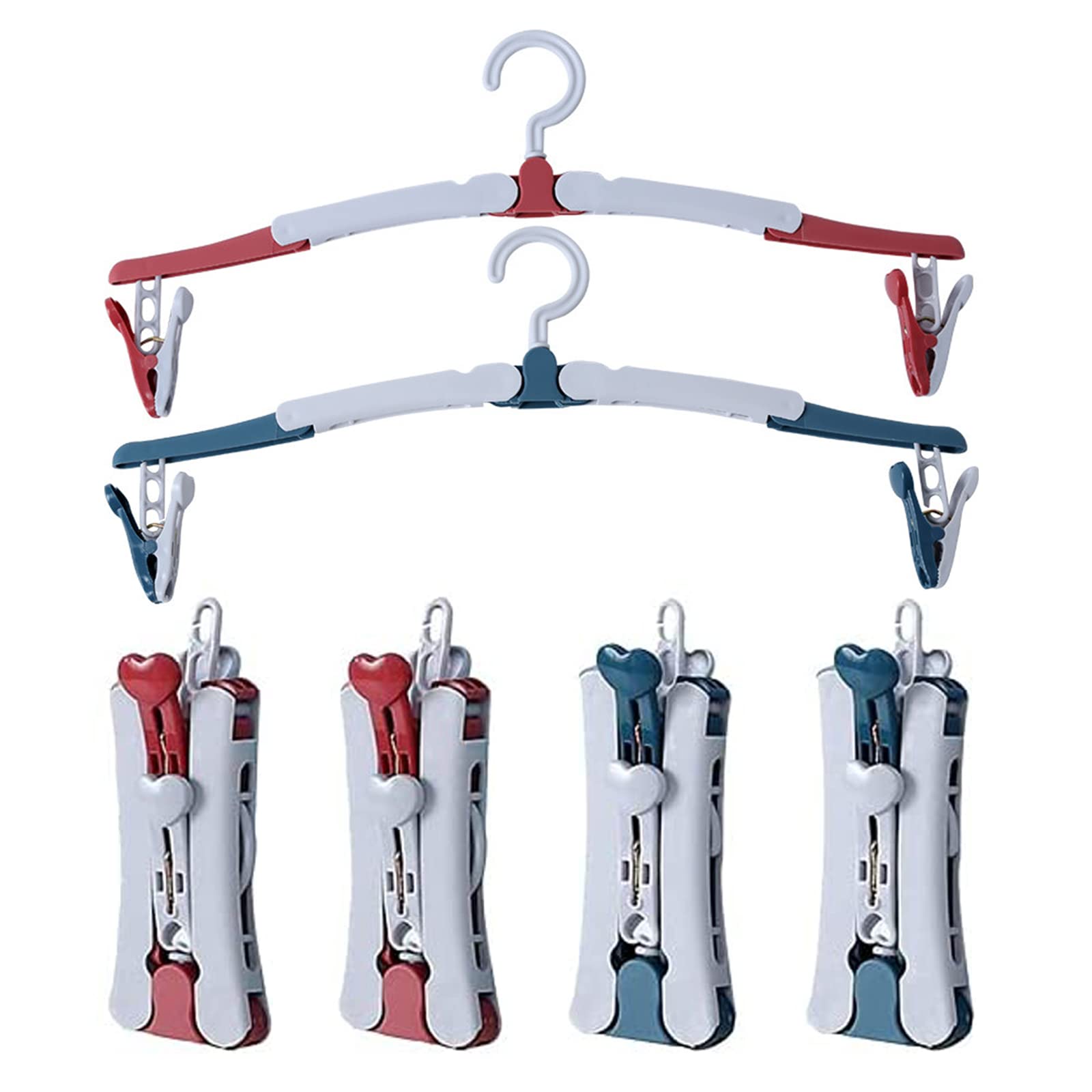 Folding Clothes Hangers with Clips, 360 Degree Rotating Hook, Portable for Travel Outdoor Camping, Assorted Color (Pack of 6)