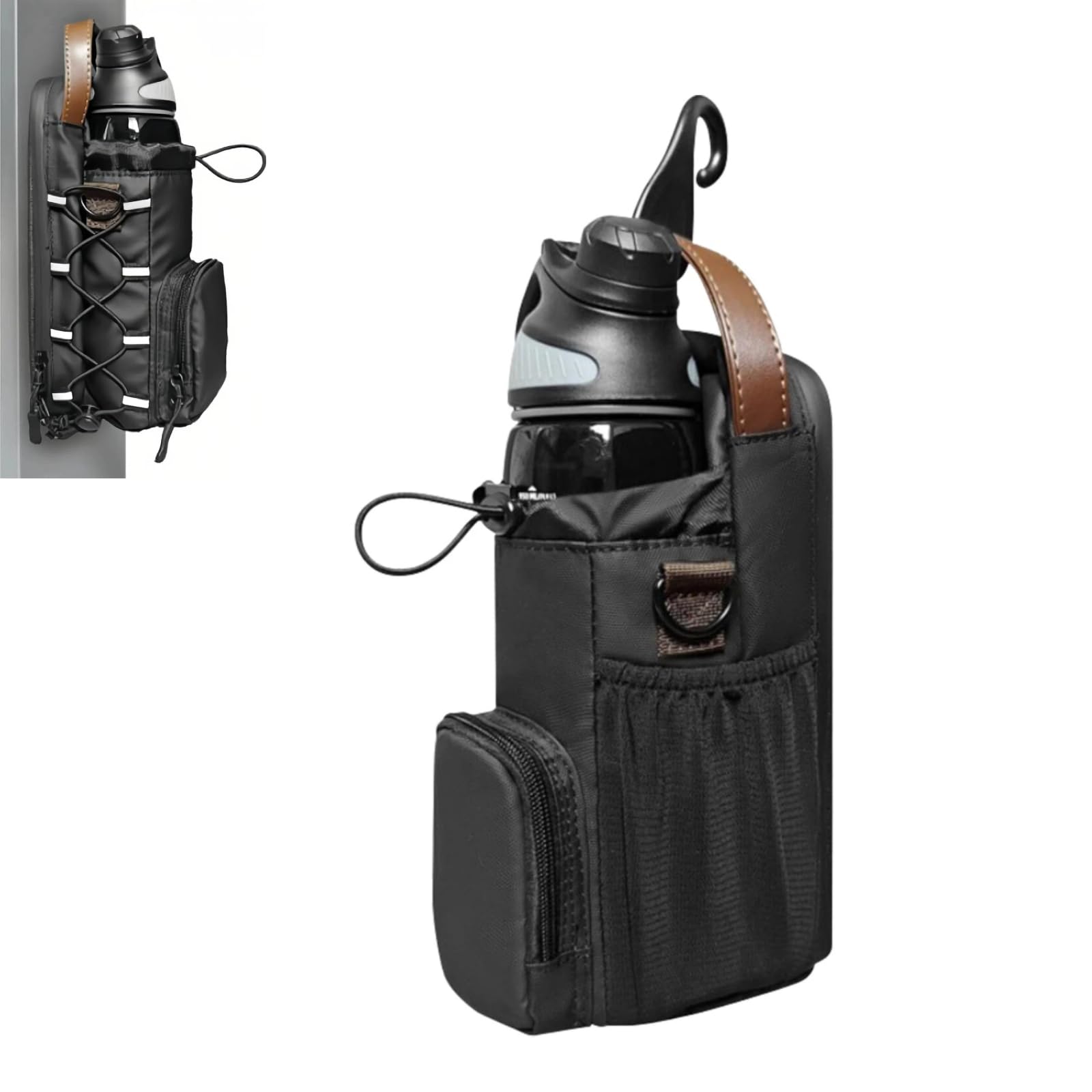 Magnetic Gym Bag Water Bottle Carrier Holder with Phone Pockets, Water Bottle Carrier with Shoulder Strap, Magnets Gym Water Bottle Sling Bag for Women Men Gym Running Travel Work