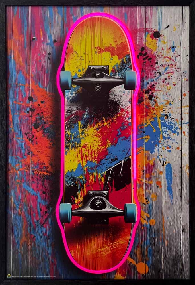 Skateboard Deck Framed LED Neon Light Canvas Print - 24 x 36