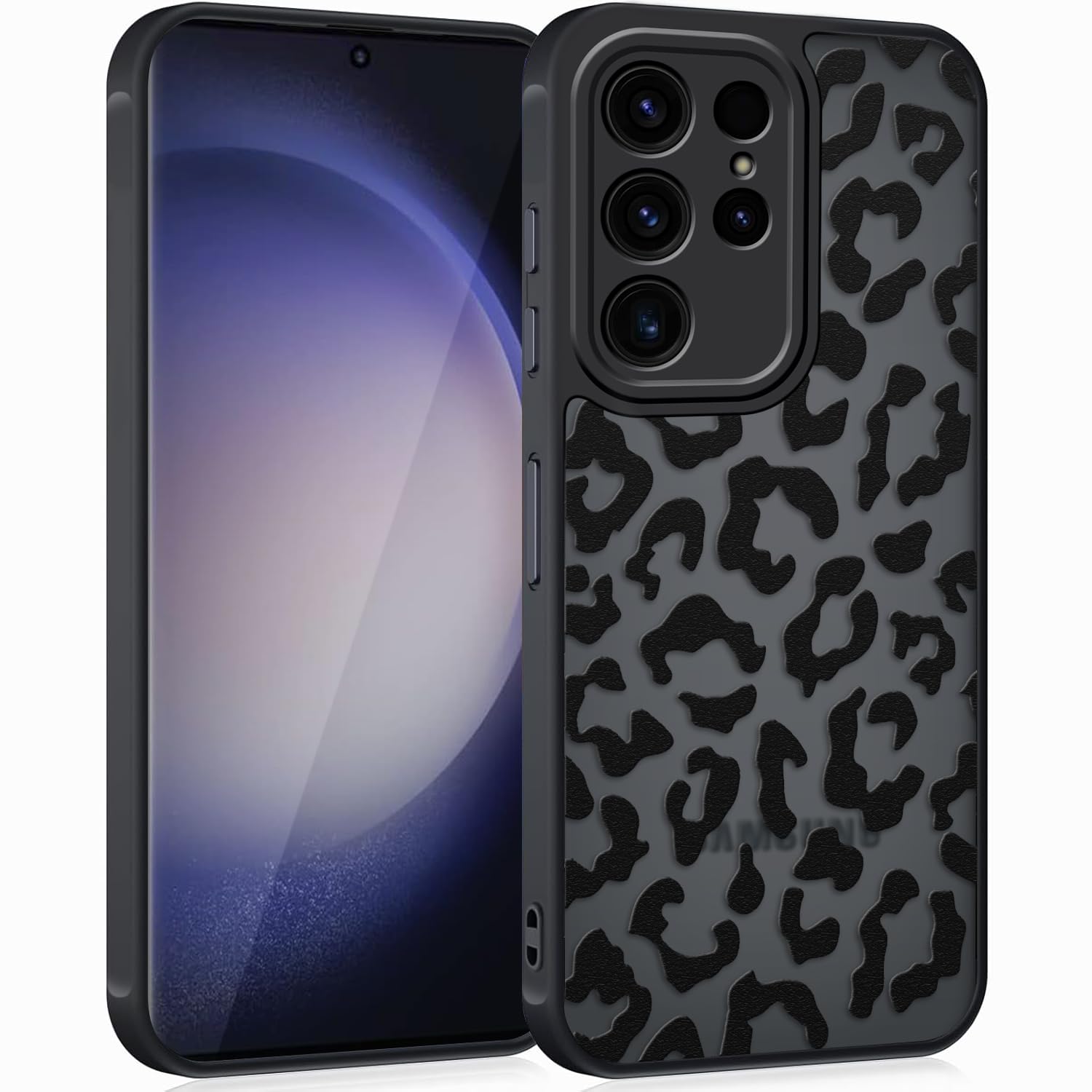 Coqinen Handyhülle für iPhone 15 Pro Hülle, Matt Transluzente Case mit Stilvolle Leopard Muster, Silikon Aesthetic Schutzhülle mit Kratzfeste PC Rückseite + Stoßfest TPU Bumper - Schwarz