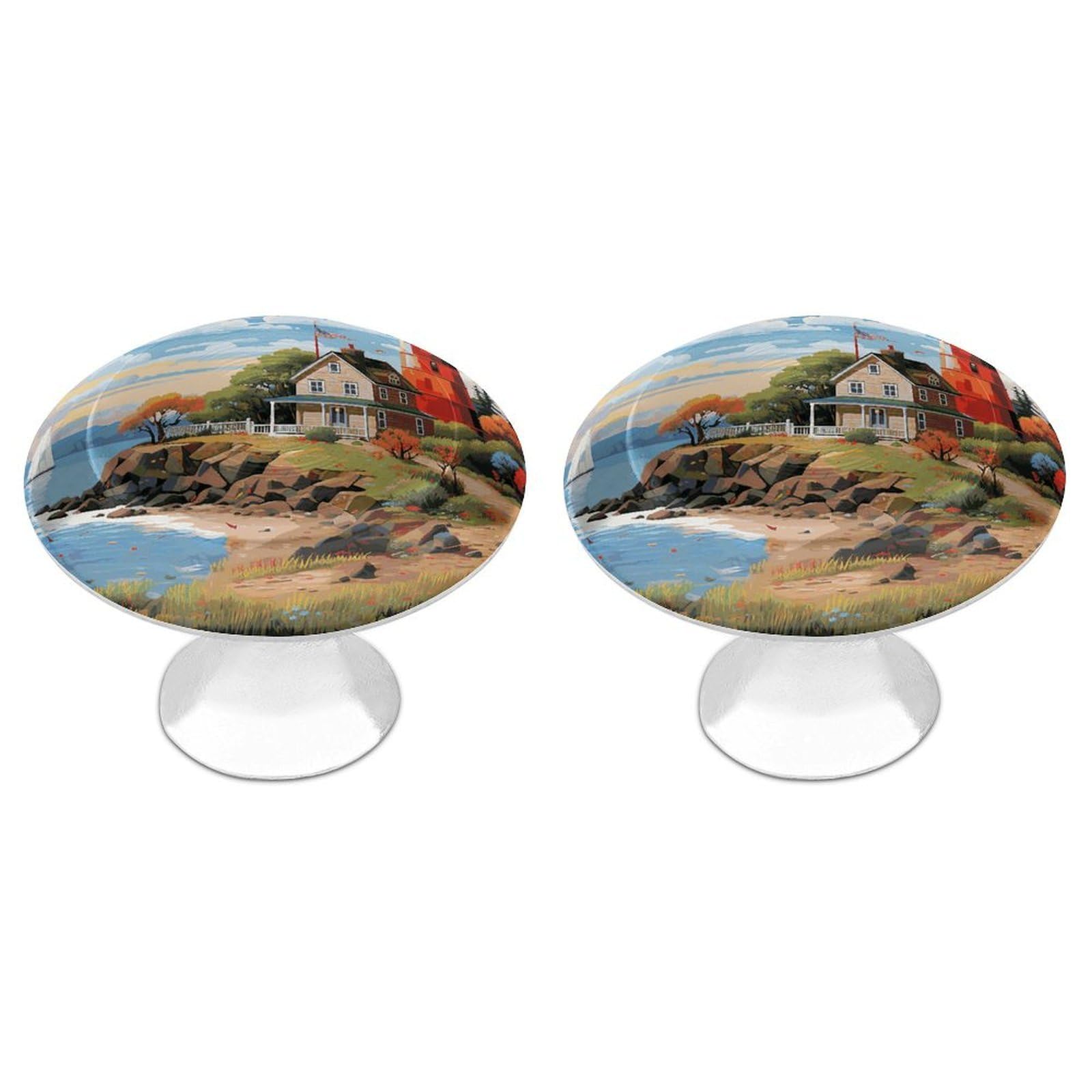 FekiLoot Coastal Lighthouse Cabinet Knob 2 Pack Mini Round Drawer Pulls Stainless Steel Dresser Drawer Knobs Kitchen Drawer Hardware for Bathroom Dresser Closet Door Knobs
