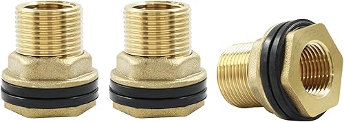 Paquete de 3 conectores de tanque de agua macho de latón macho de 12 pulgadas, conector de mamparo de manguera de graduación con 2 anillos de goma,