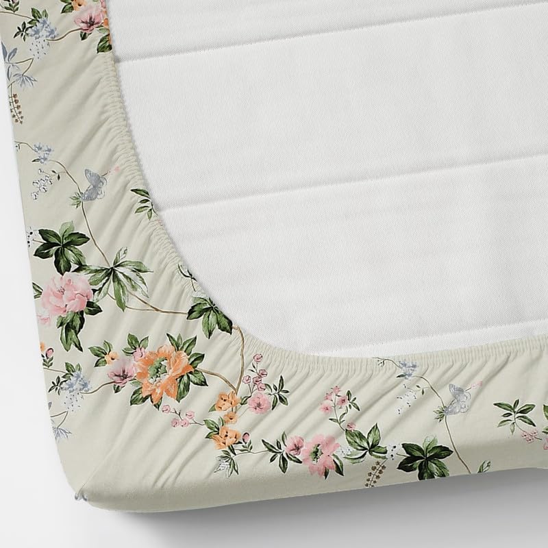 Image of NEW LEAF Cotton Fitted King Size Bedsheets with 2 Pillow Covers | Elastic Fitted | Wrinklefree | Ultrasoft |Winter Bedsheet 220 tc tc Floral | 710x72+10 Inches, White Brown