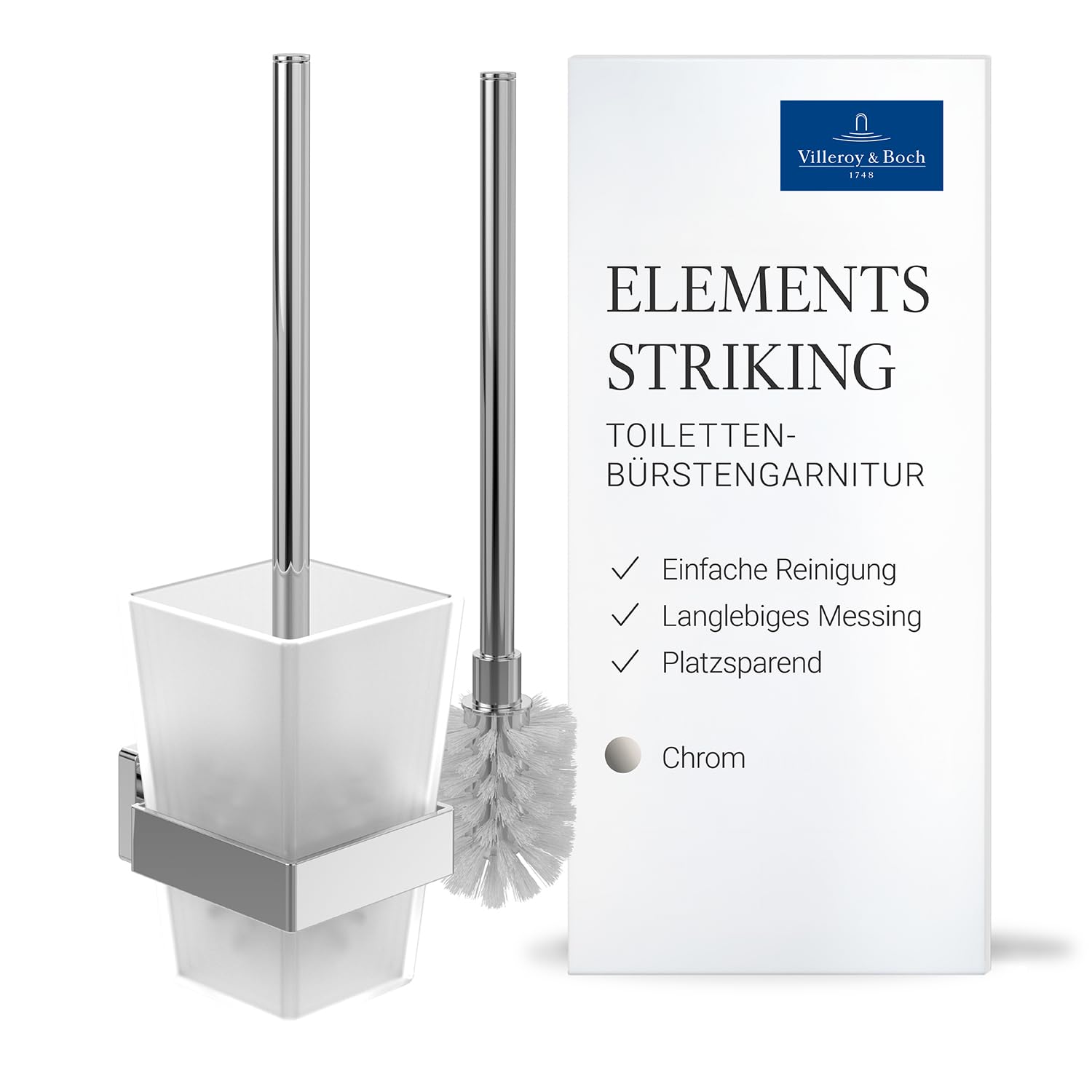 Villeroy & Boch Elements Striking Toilettenbürstengarnitur, eckig – Chrom