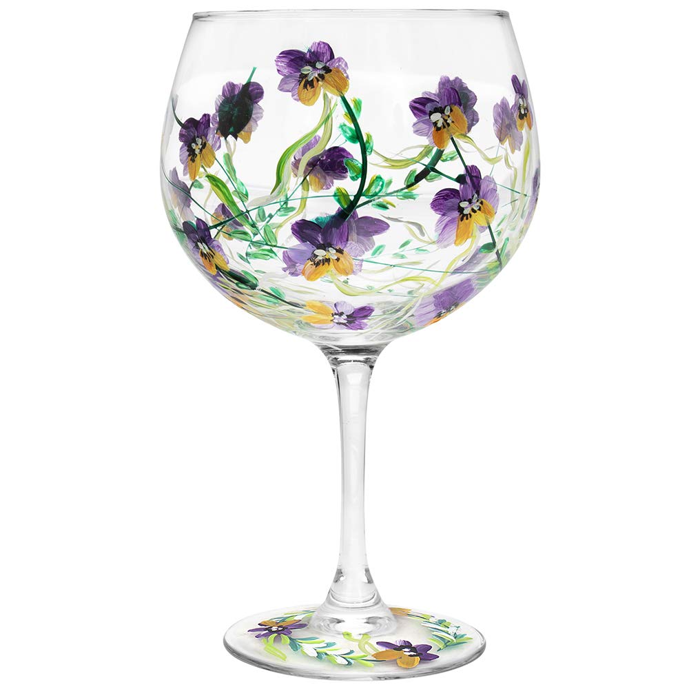 The Leonardo CollectionHand Painted Pansy Flower Gin Glass by Lynsey Johnstone with Gift Box, Multicoloured, JNS_475168