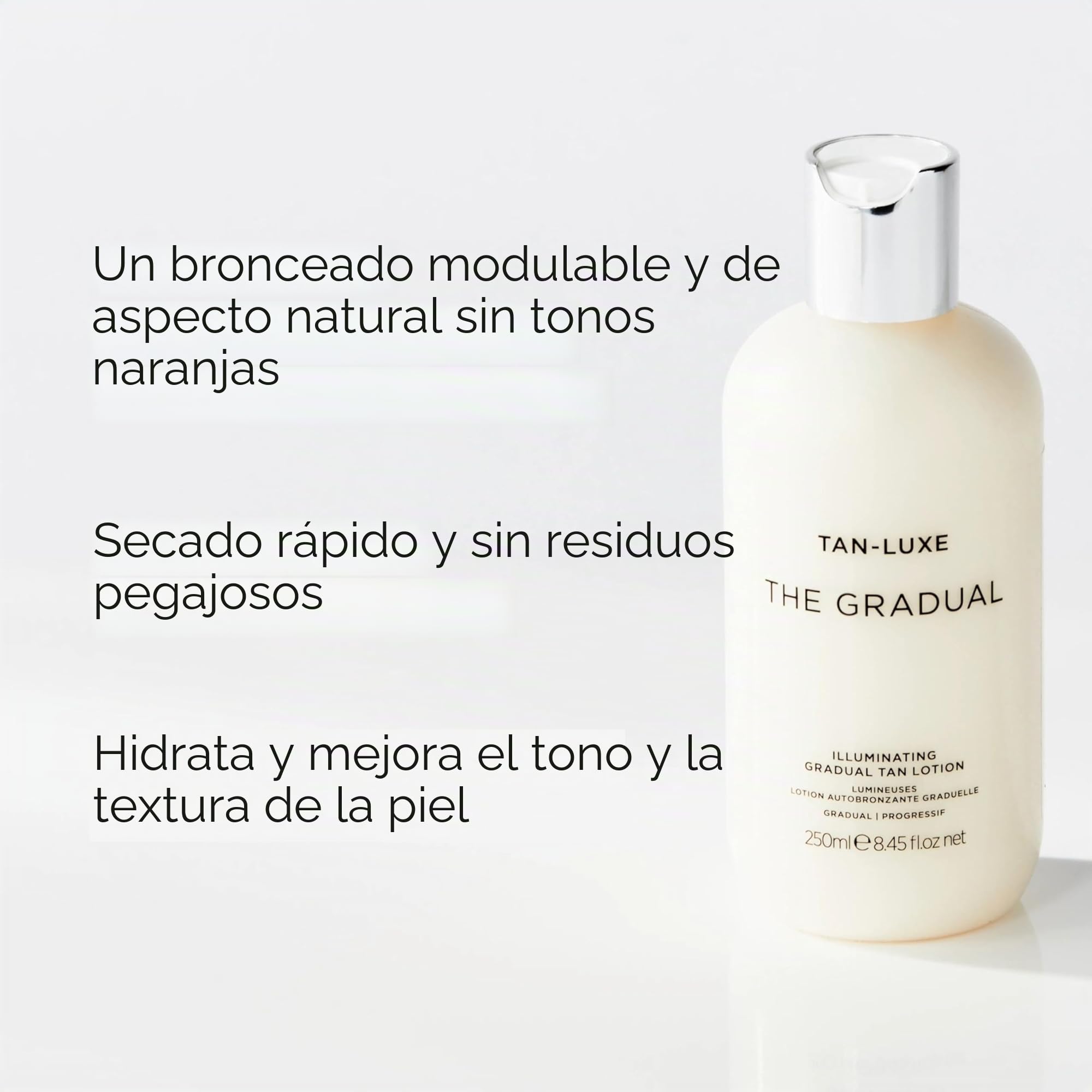 Tan Luxe THE GRADUAL Loción Autobronceadora, (250ml) Cuidado de la piel autobronceador con brillo gradual, libre de crueldad animal y vegano