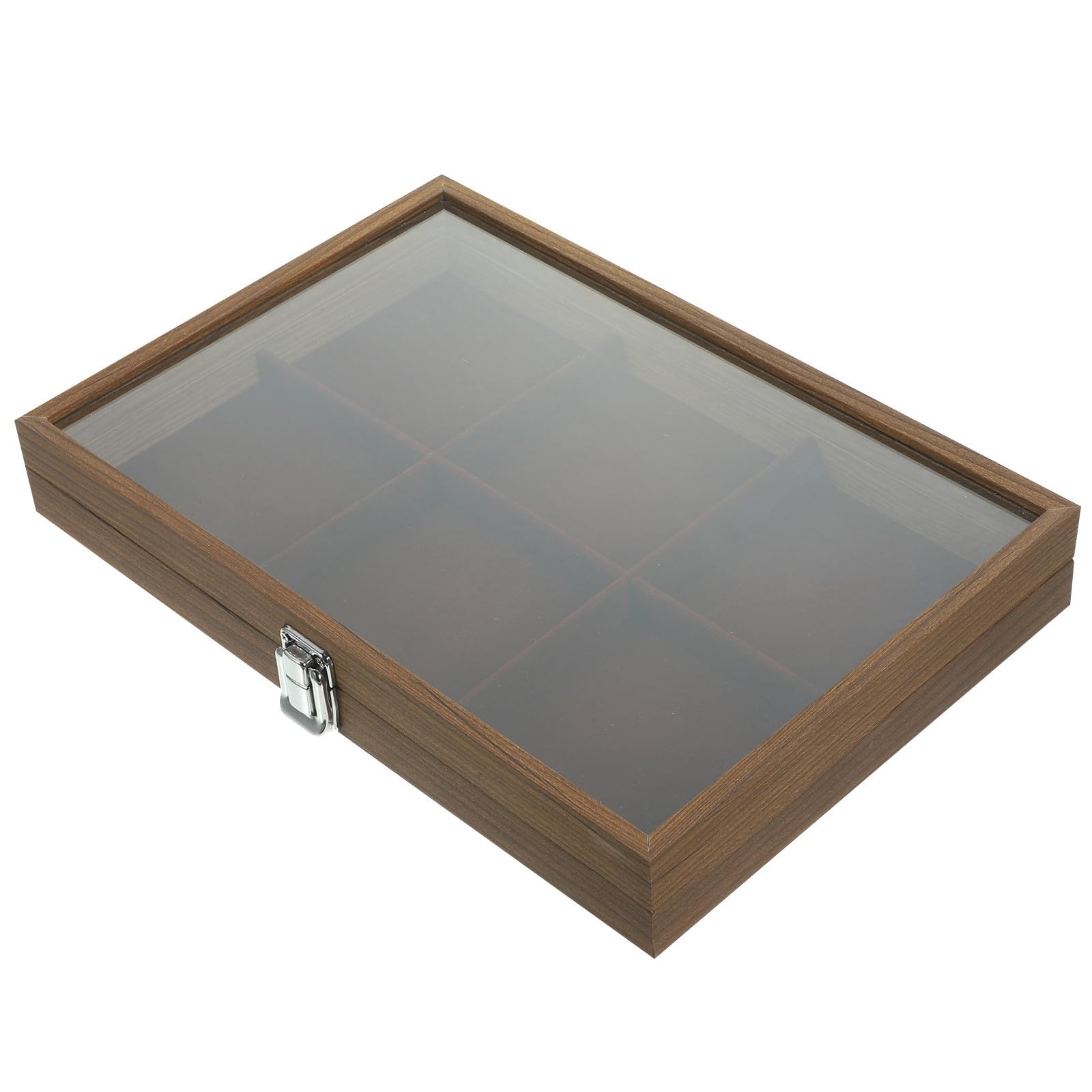 Estuche para Guardar Joyas de Madera con Tapa de Cristal, 6 Compartimentos