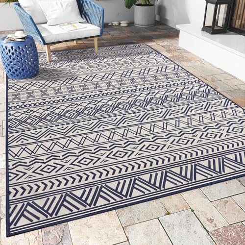 Outdoor Rug Carpet 9X12 ft, Flatweave Textured Outdoor Patio Rug Non Slip Indoor Outdoor Rugs with Rubber Particles Backing Boho Outdoor Area Rug for