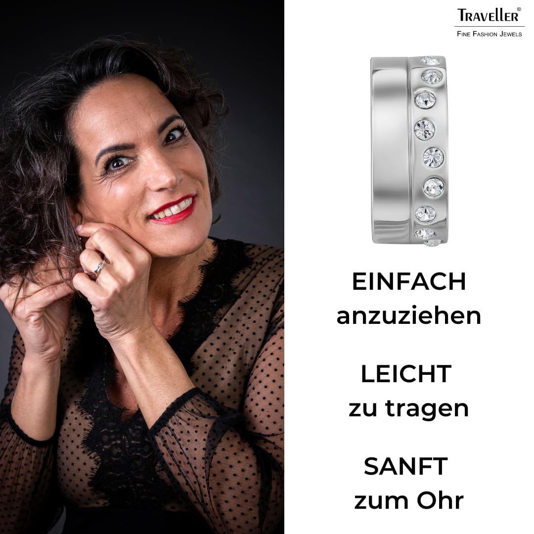 Traveller Ohrclips - Damen - Silberfarben - Kristalle - Platiniert - 15x6mm - 157821