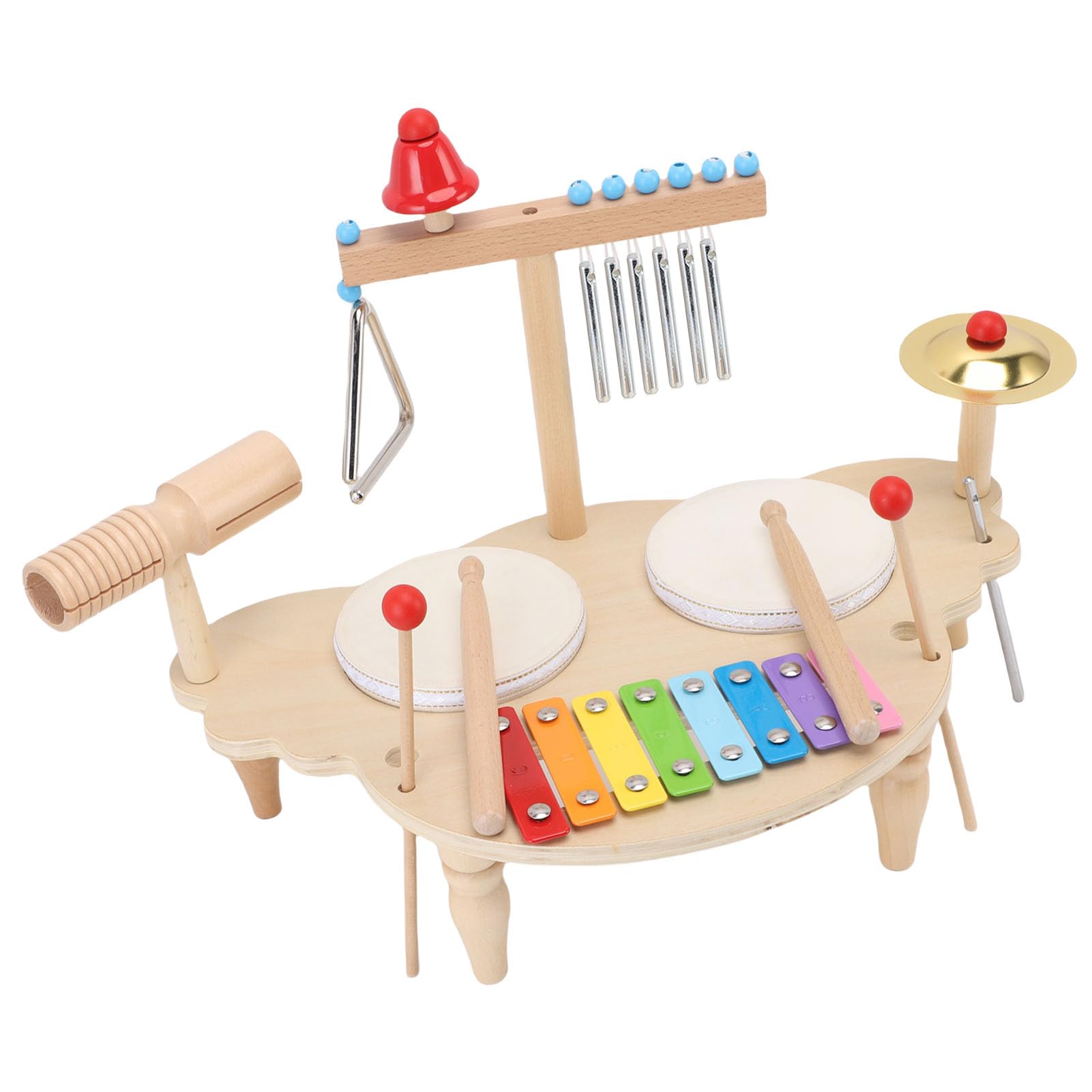 Zestaw Instrumentów Perkusyjnych dla Dzieci Glockenspiel Chime Bell Cymbal Bezpieczna Drewniana Konstrukcja z żelaza do Eksploracji Muzyki i Kreatywności, Rozmiar Zestawu 16,93 X 11,02 X