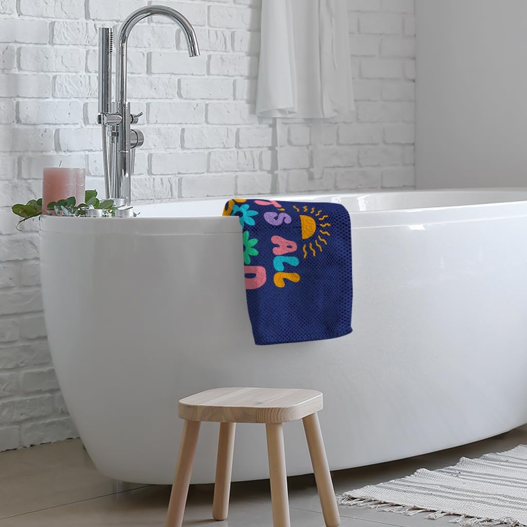 All is Good - Positive Vibes Polycotton Towel - Retro Graphic Gift - 30 x 60 inches