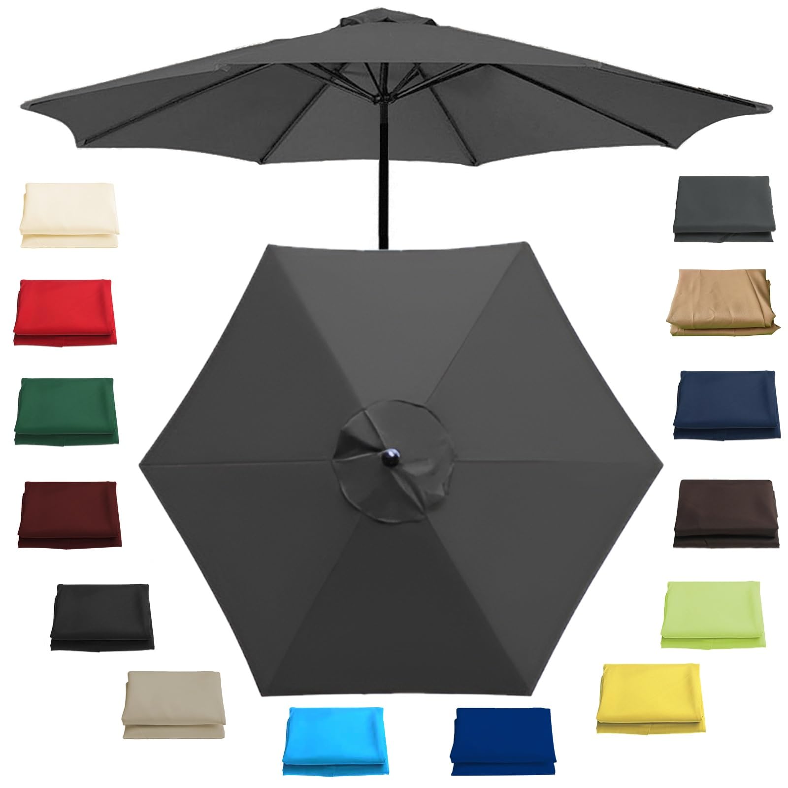 Replacement Parasol Umbrella Canopy/Cover/Cloth For 6 Ribs-200cm/6.5ft, 6 Ribs-270cm/8.8ft, 6 Ribs-300cm/9.8ft, 8 Ribs-270cm/8.8ft, 8 Ribs-300cm/9.8ft Parasol Replacement Canopy Cover(Color:Gray,S