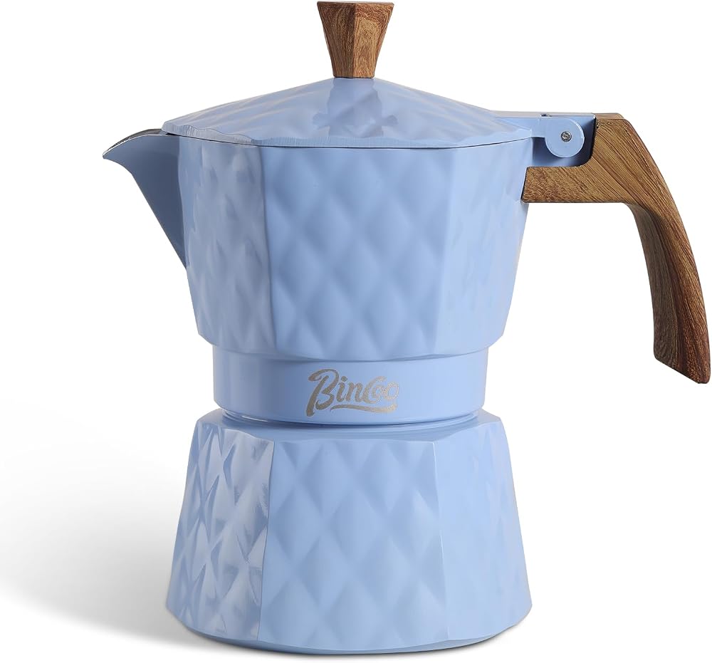 Bincoo Double Valve Moka Pot Stovetop Espresso Maker,2 Cup Mini Espresso Coffee Brewer, Stove Top Coffee Pot Makes 2 Espresso Shots (Blue)
