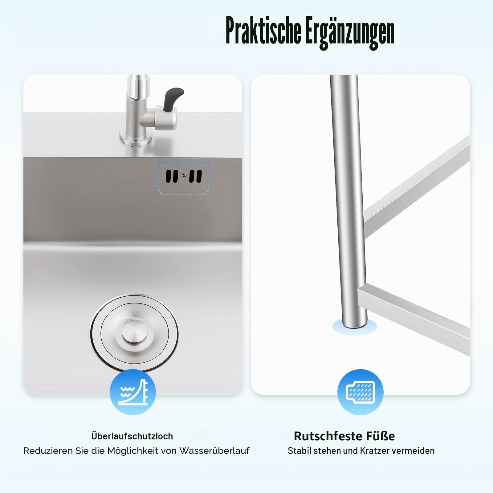 DIFU Gastrospüle Edelstahl Spültisch Freistehende Spüle mit Unterschrank, 75x45x41cm Outdoor Camping Spüle Küchenspüle, Mobile Multifunktionswaschtisch mit 360° Drehbare Armatur