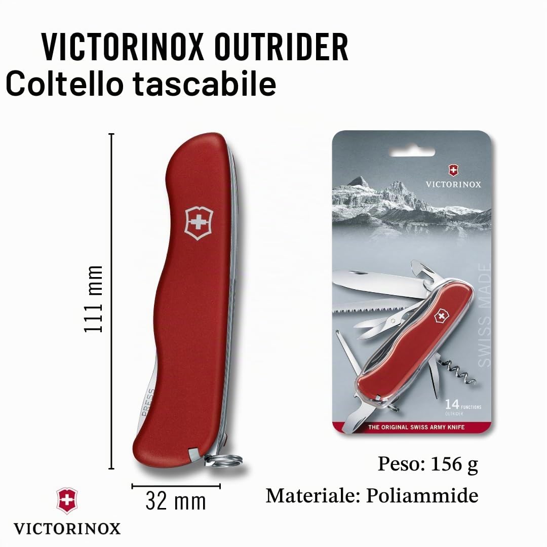 Victorinox, Outrider, Coltello Svizzero, Originale, Multiuso, Campeggio, 14 Funzioni, Lama, grande, Apriscatole, Bloccabile
