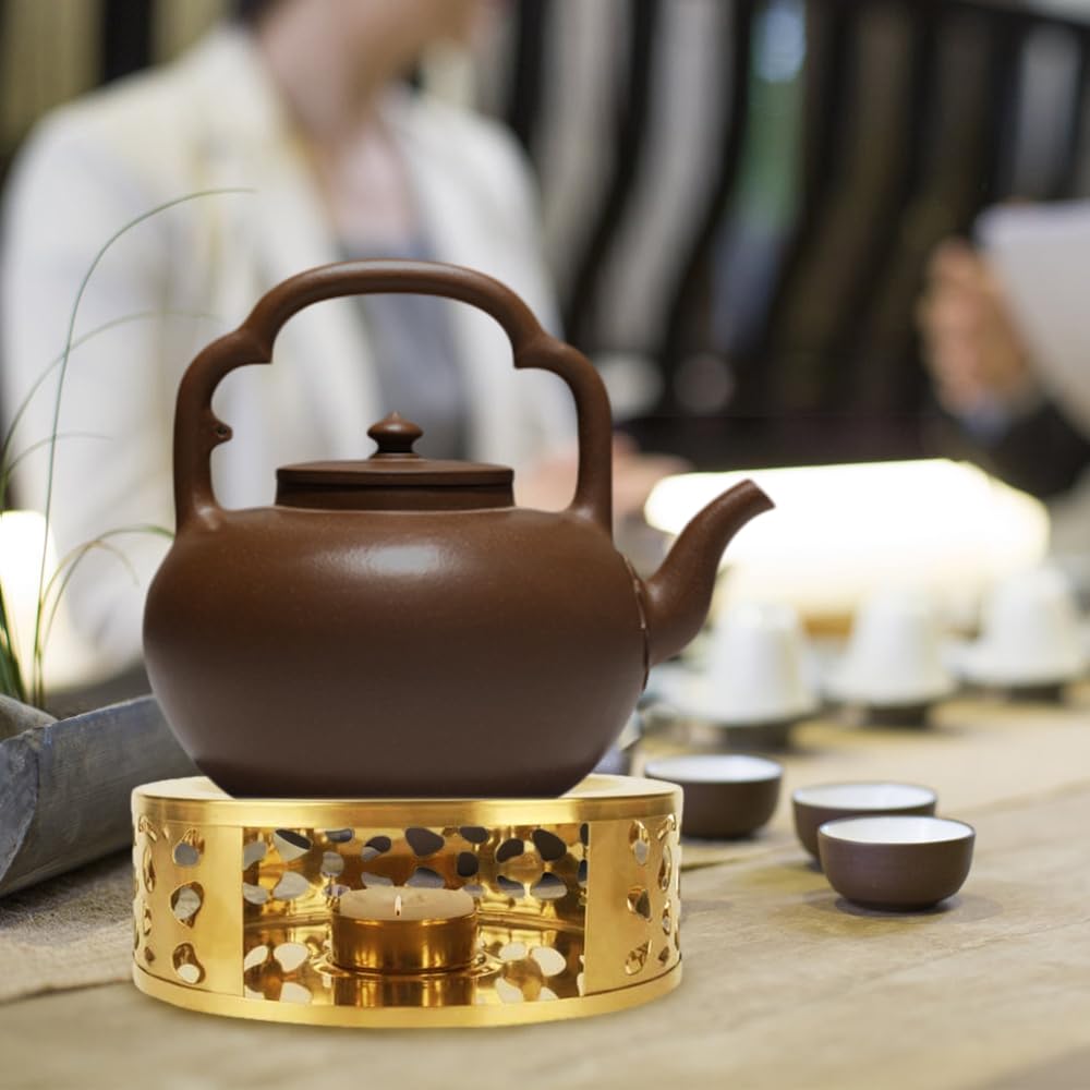 Calentador de Tetera de Acero Inoxidable con Portavelas, Calentador de Té para Leche Café Bebidas Calientes (Dorado)