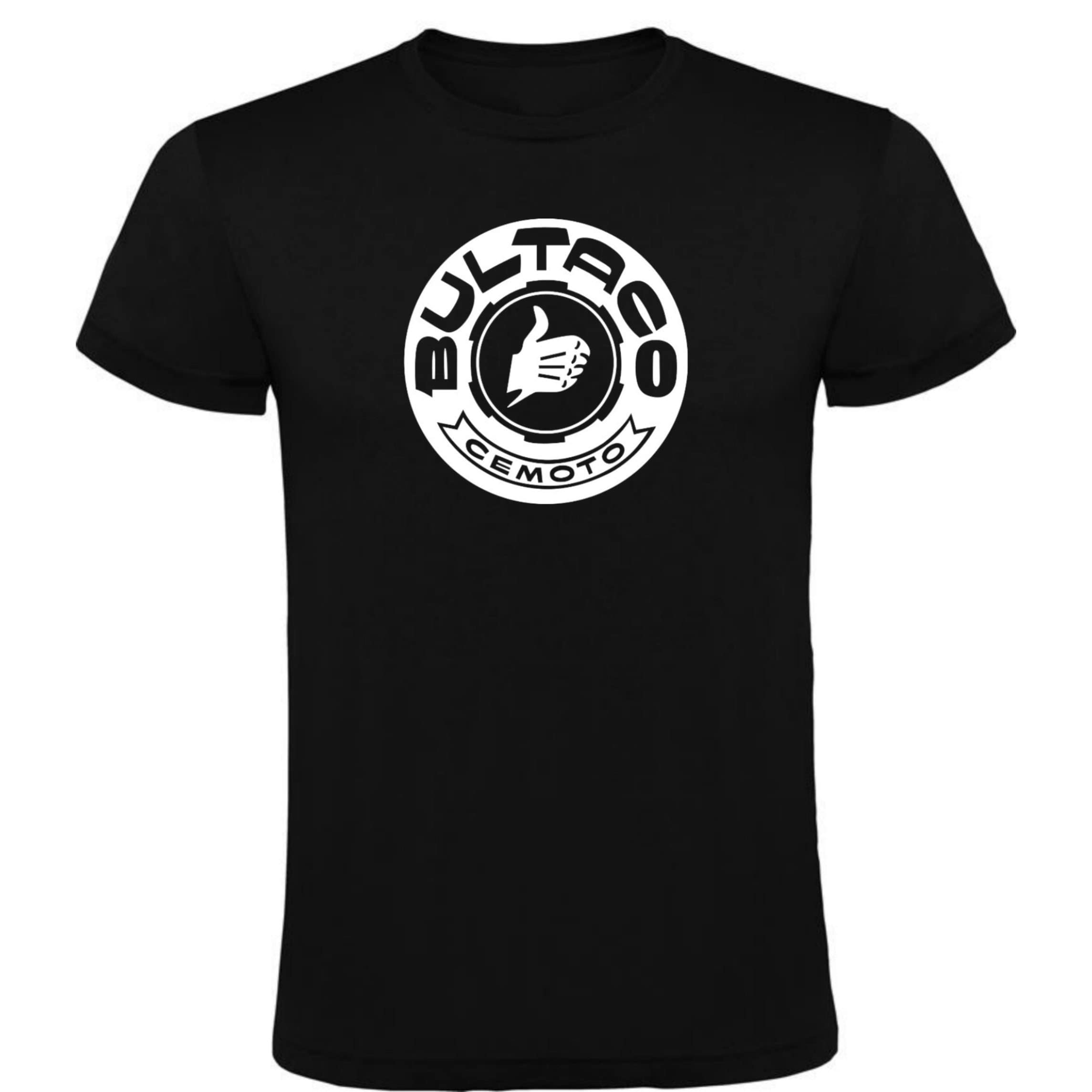 Black T-Shirt with Bultaco Logo Men's 100% Cotton Sizes S M L XL XXL Short Sleeves, black, M