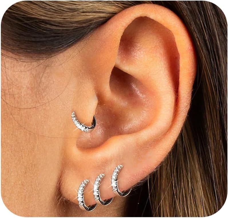 Tragus Earrings for Women, Hypoallergenic S925 Sterling Silver Small Hoop Earrings for Women Trendy,Cute Gold Tiny Cartilage Cubic Zirconia Earrings Sets for Multiple Piercing jewelry Gifts