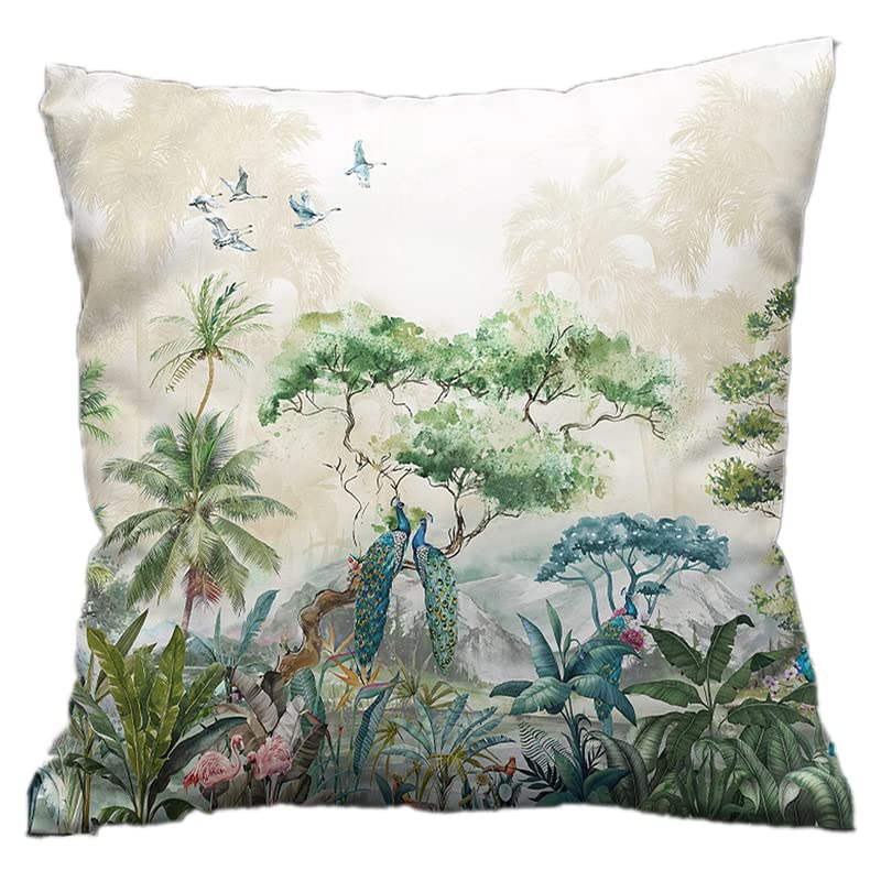 NightComfort 100% Cotton Cushion Cover Luxury Designer Indoor & Outdoor use - Wild Peacock - Ideal For Sofas, Living Room, Bedroom, Rattan Garden Furniture Sets, Chairs, Benches (45x45cm) - Pack of 2