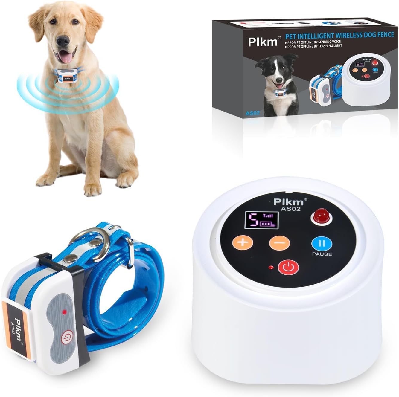 Plkm Wireless Dog Fence Pet Electric 2026 Newest Intelligent Containment System, Dog Out of Range Reminder Transmitter AI Smart Alarm, 360° Strong Signal Coverage, Display Receiver Battery Level