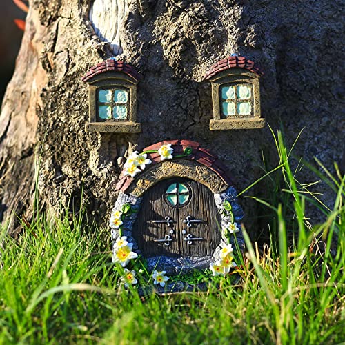JXCBXJ Ventana y Puerta de casa de Hadas en Miniatura,Escultura de jardín de Arte de...