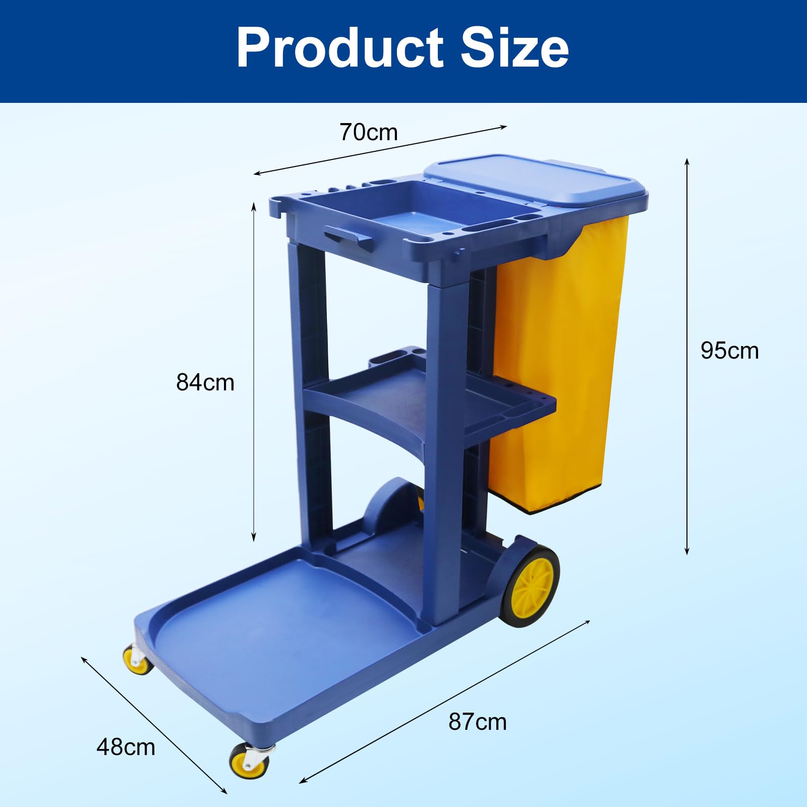 Carrello per pulizie con coperchio e ruote, grande capacità, 87 x 48 x 95