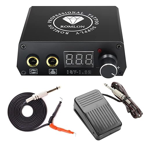 Kit de fuente de alimentación para tatuajes Romlon Digital LCD Display Tattoo Machine Fuente de alimentación con pedal de tatuaje y cable de clip