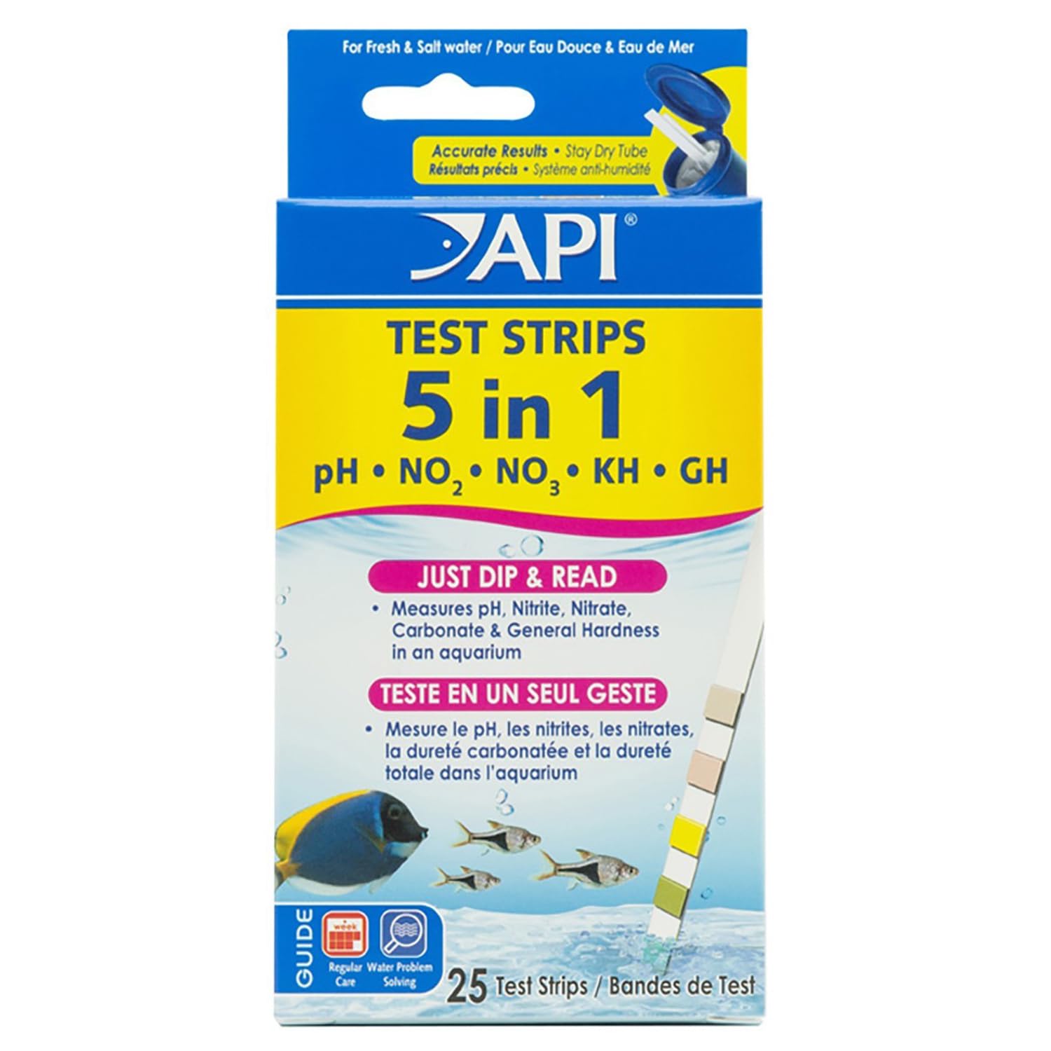 API DE-33G 5-in-1 Test Strips Pack of 25 for Freshwater and Saltwater Aquariums, One Size