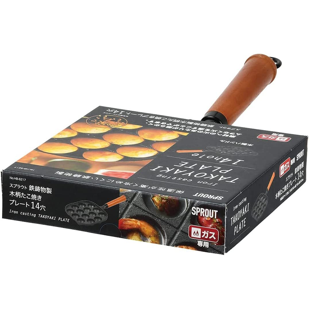 TIKUSAN Takoyaki Pan Ghisa 14 Stampi Manico in Legno