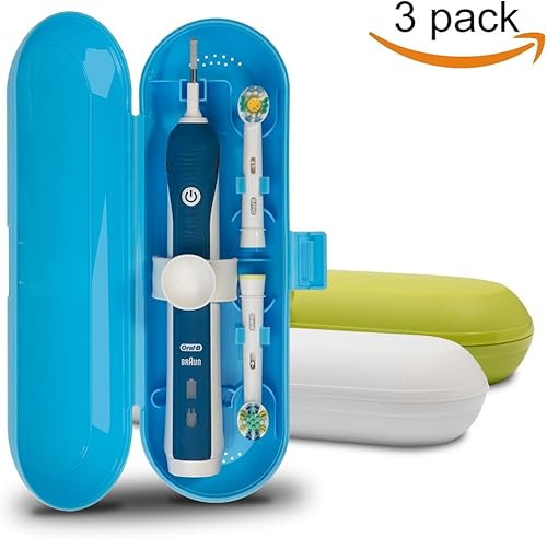Nincha Estuche de viaje para cepillo de dientes eléctrico de plástico para Oral-B Pro Series, 3 paquetes (blanco y azul y verde)