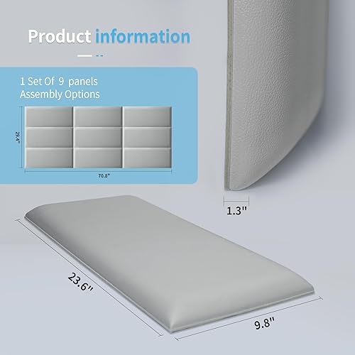 Miniatura 2 de Art3d - Cabeceras para cama matrimonial y Queen en color gris, cabeceros tapizados, insonorizados, paneles 3D despegar y pegar para pared, paquete