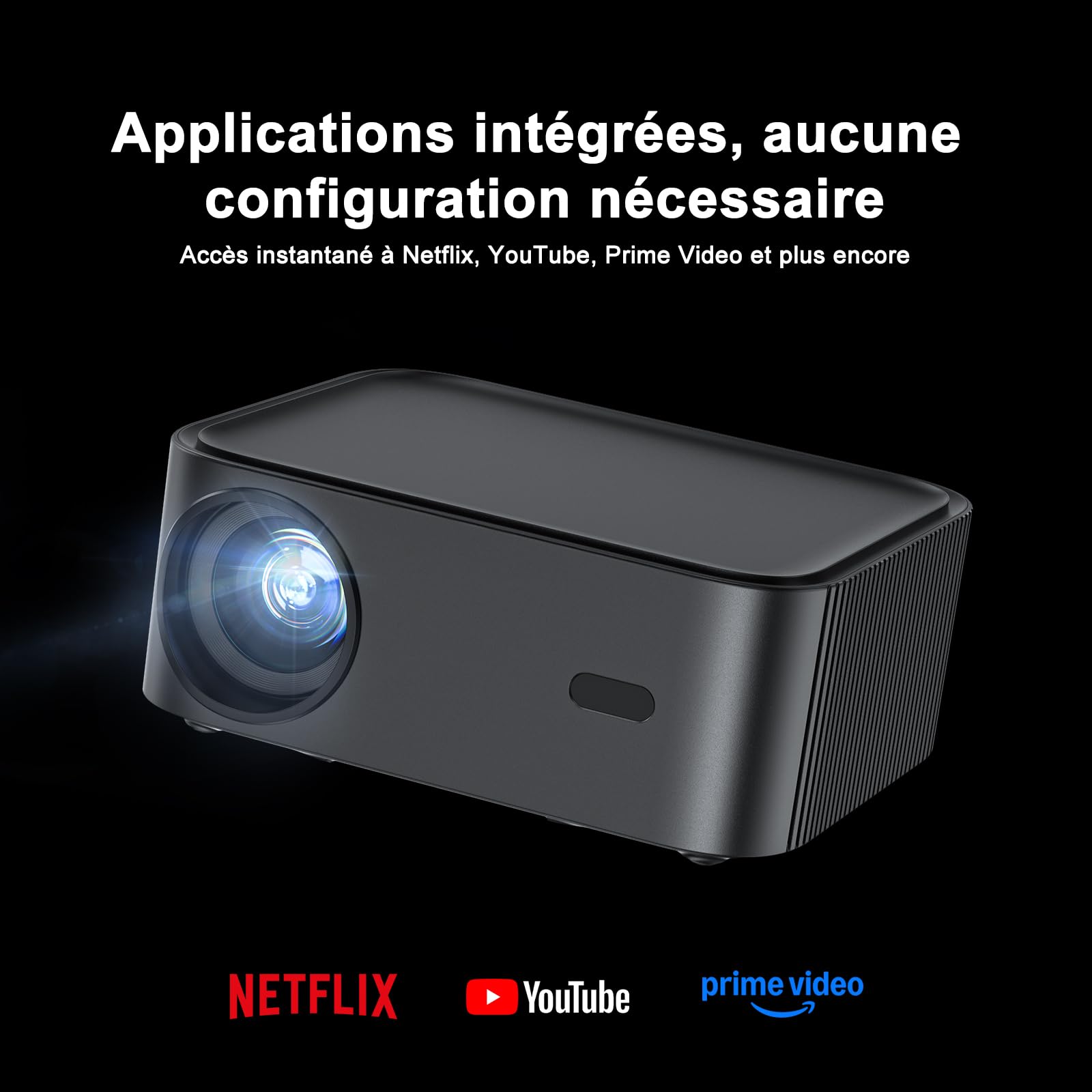 HAPPRUN H11 Vidéoprojecteur 4K Compatible avec Netflix-App, Videoprojecteur avec Haut-Parleur Intégré, Mini Retroprojecteur Compatible Smartphone/HDMI/TV Stick/USB/PS5 pour Maison, Chambre, Extérieur