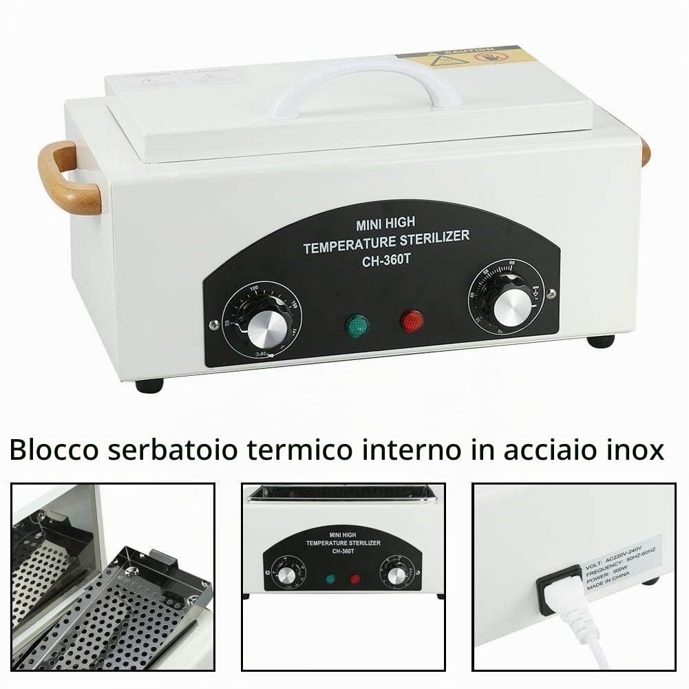 Sterilizzatore ad alta temperatura per unghie e strumenti dentali - Serbatoio smontabile in acciaio inossidabile per parrucchieri e manicure professionali