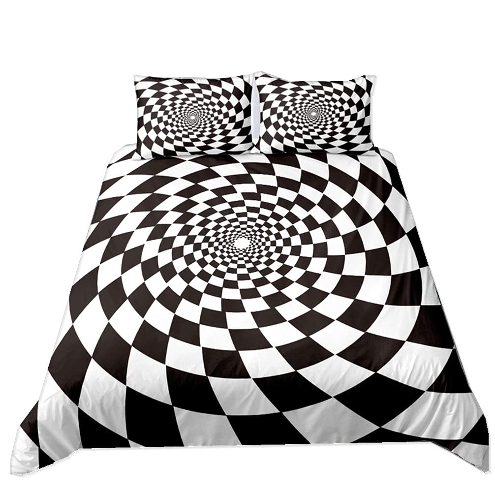Czarno-biały zestaw pościeli 3D jednolity geometryczny romb mozaika wir gęsty okrągły nadruk o strukturze plastra miodu super king size poszewka na kołdrę 230 x 260 i 2 poszewki na poduszkę