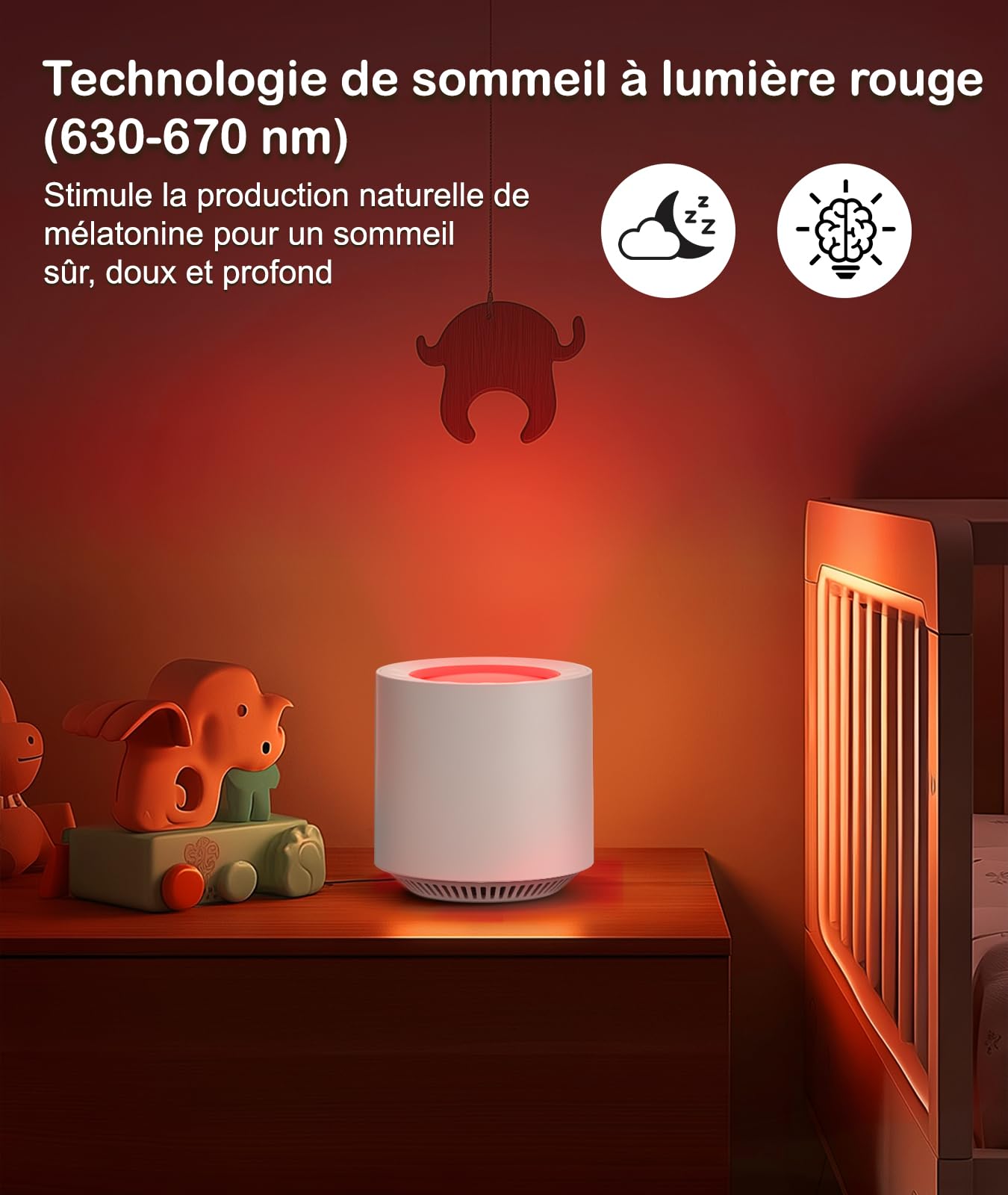 JBER Sleep Sound Machine à bruit blanc avec thérapie par lumière rouge, 38 sons apaisants avec fonction mémoire, veilleuse à intensité variable avec minuterie pour bébés et adultes