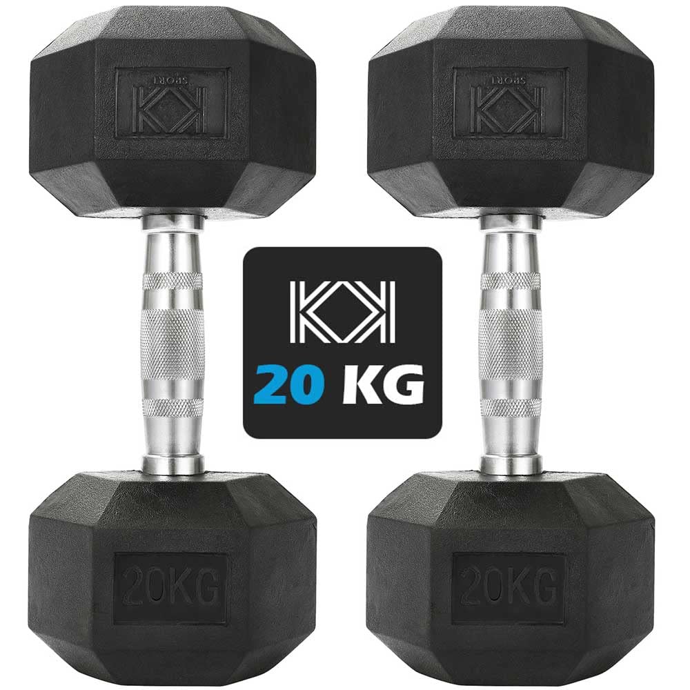 KK Hex Dumbbell Set - Dumbbell Weights For Weight Training - Hex Dumbbells Set With Rubber-Coated Heads, Stainless-Steel Core & Knurled Chrome Handle โ image 1