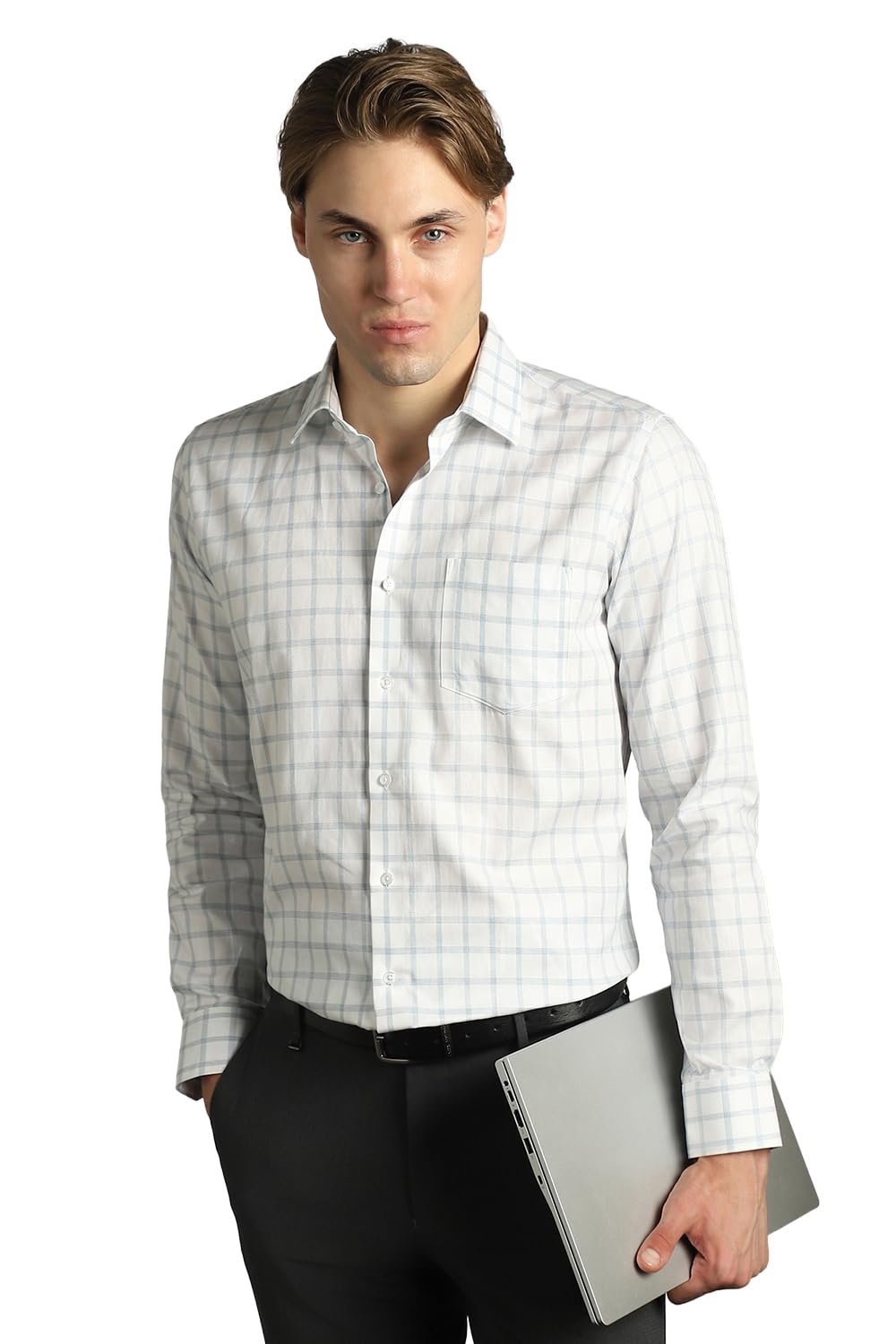 Van Heusen Men's 100% Cotton Slim Fit Checkered Solid Shirt