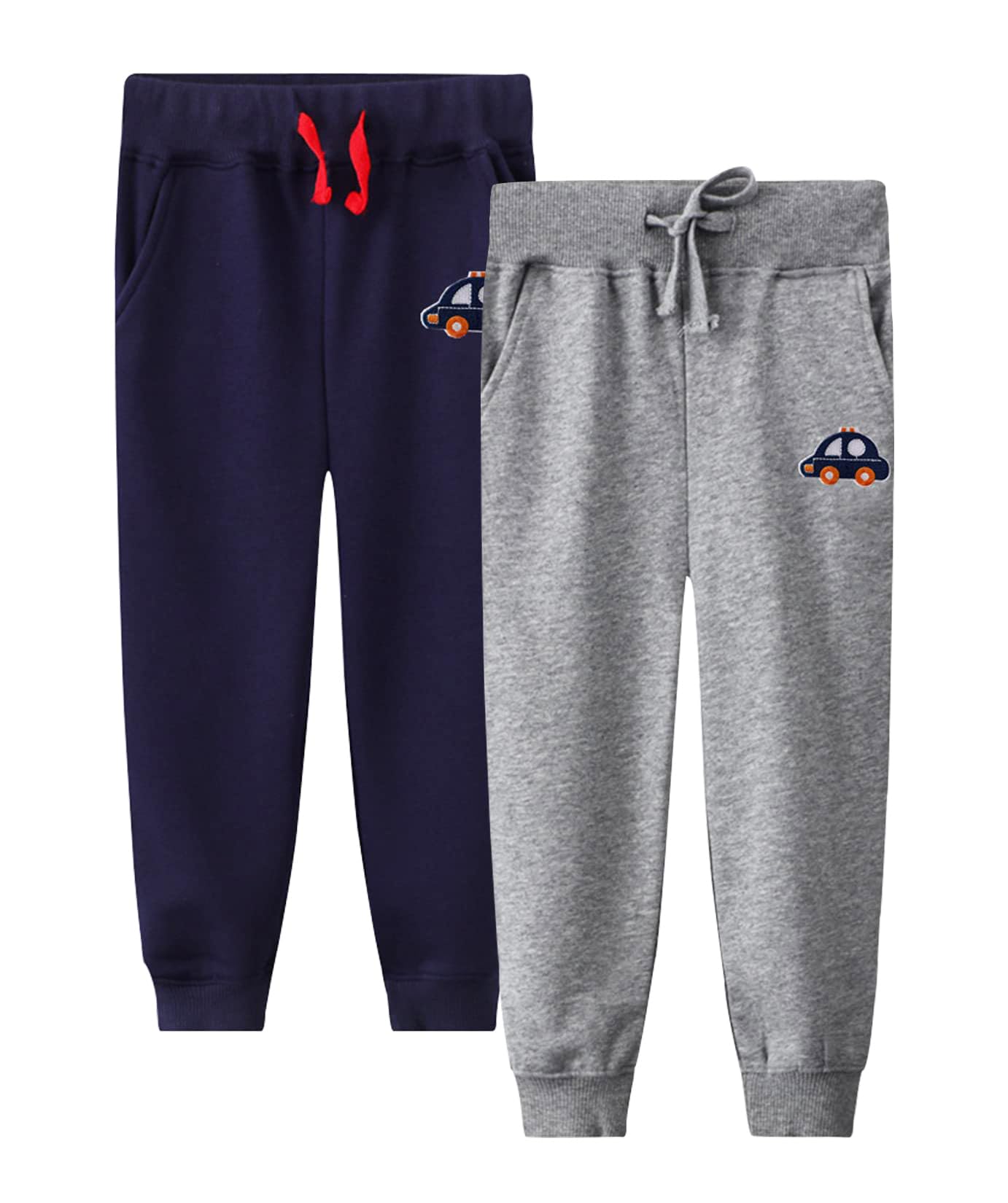 LOKTARC 2 Pack Boys Drawstring Sweatpants Cute Pattern Cotton Sport Jogger Pants