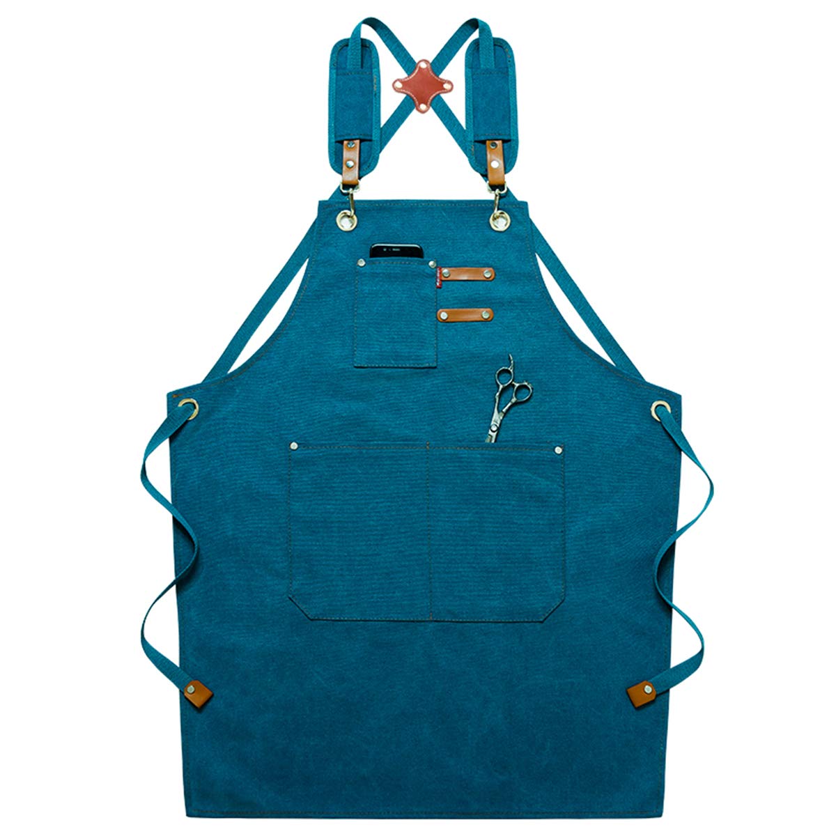 ブルー　ブラック　エプロン　ボタン付き 4ポケット ブルー ブラック エプロン ボタン付き 4ポケット ブルーブラック