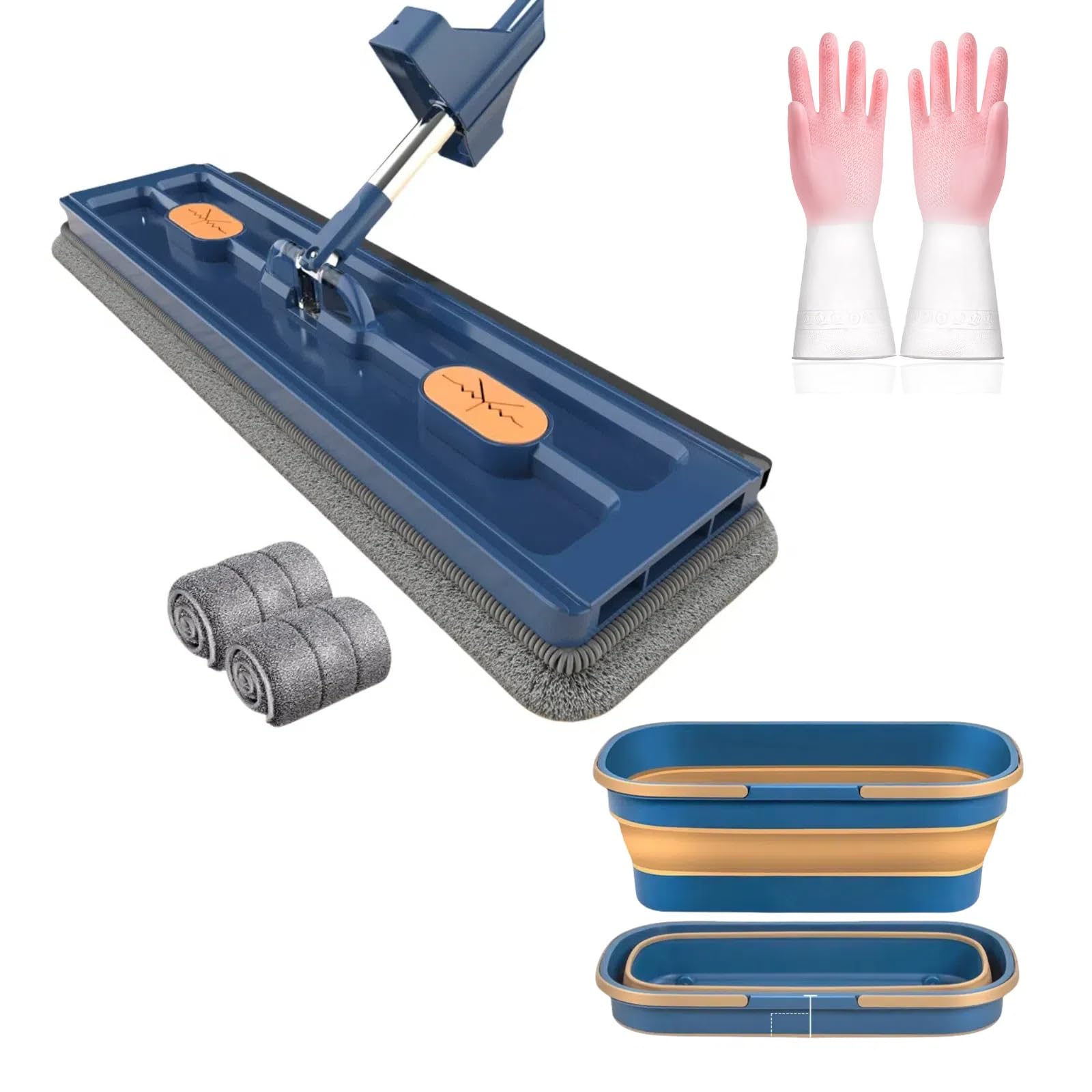 Trapeador plano grande, mopa de microfibra autoescurrible con almohadillas de microfibra, rotación de 360 grados para una limpieza eficiente del suelo húmedo y seco