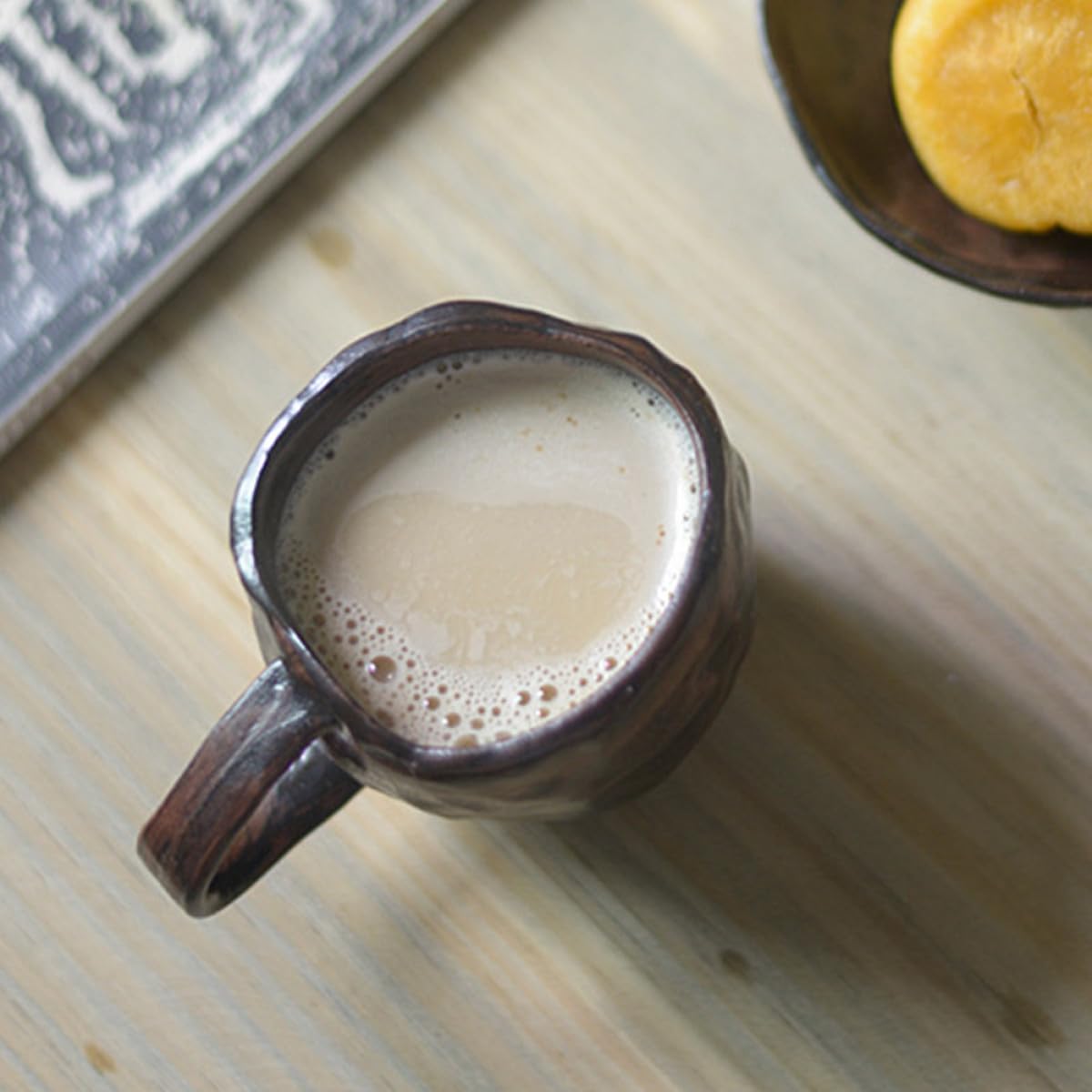 Vintage Tasse 300ml aus Keramik mit Dekorativem Design | Handbecher, Keramik Haferflockenbecher, Schwarz, Einfache Reinigung, Japanischer Stil